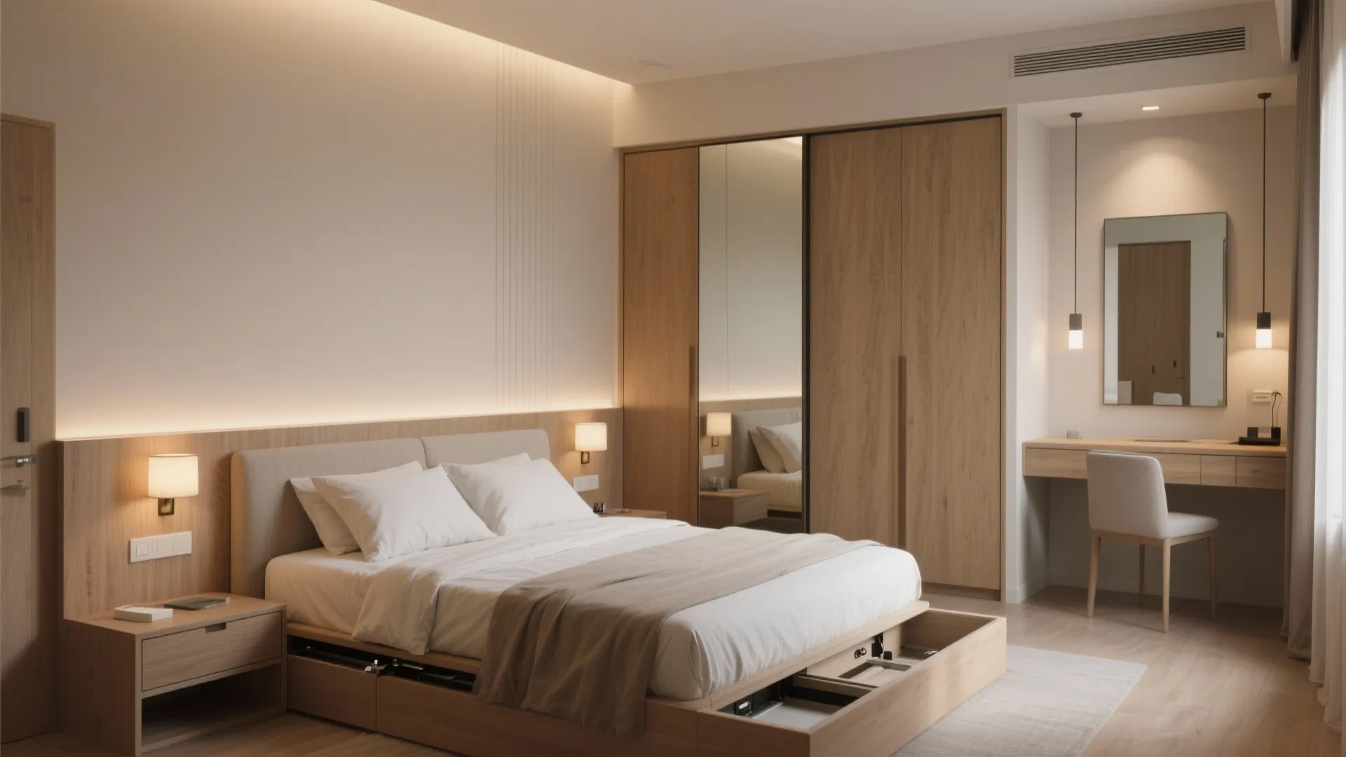 The calm bedroom: storage beds and fold-down desks