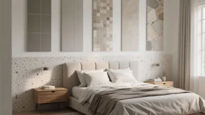 Serene Bedroom Design with Terrazzo and Textured Walls
