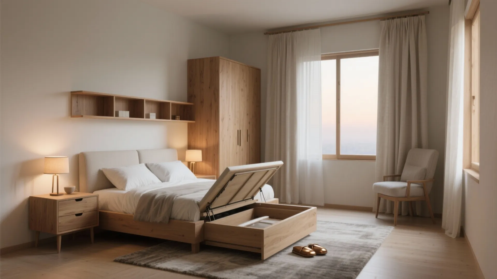 4) Calm Bedrooms: Warm Wood, Hidden Storage, and Balanced Lighting