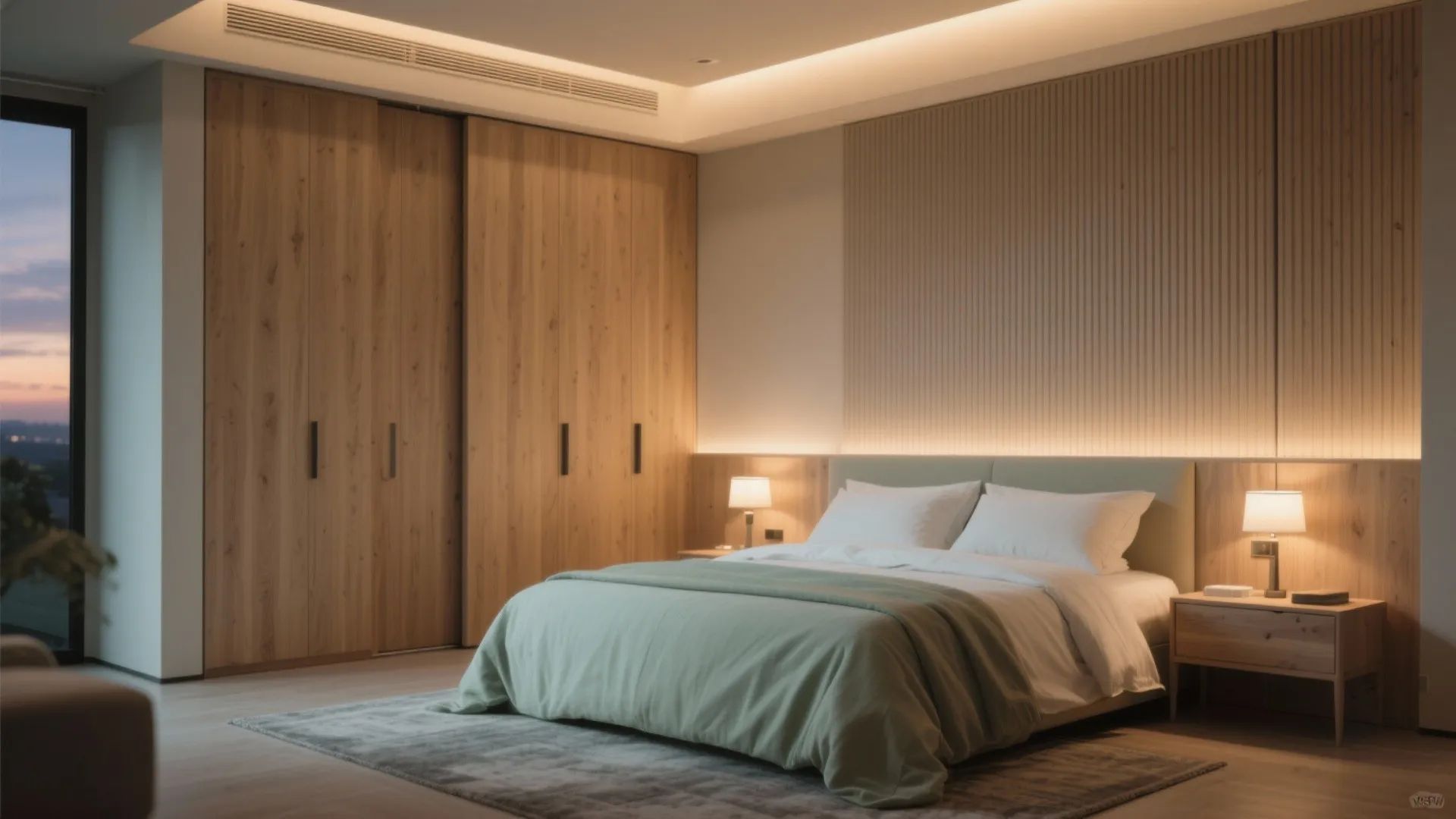 Master bedroom calm: wood accents, soft light, better sleep