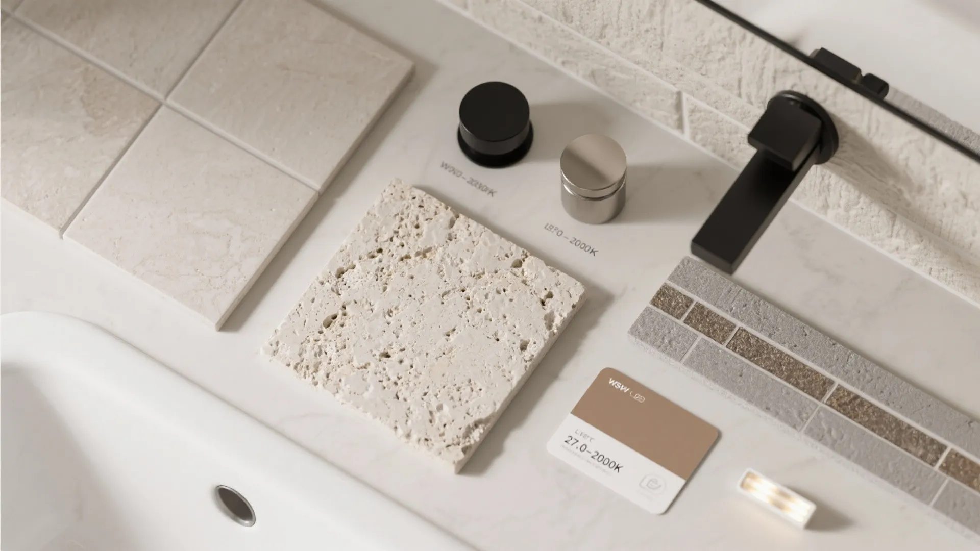 2) Textured Stone-Effect Tiles for Tactile Calm