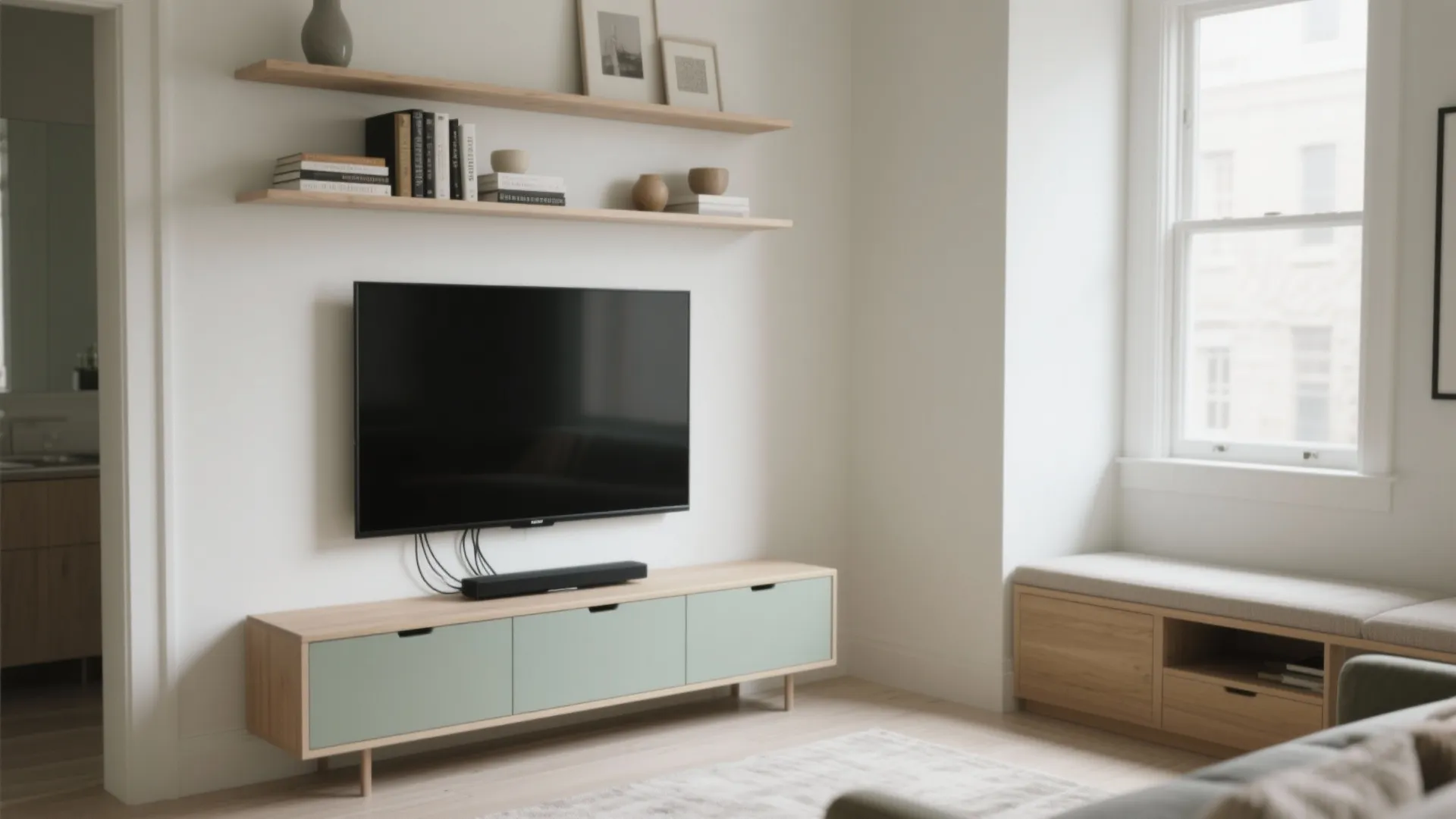 Idea 4: Low, lean storage and a calming media wall