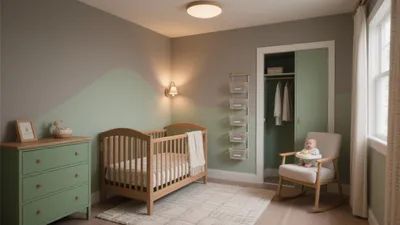 Calming Nursery Design with Soft Green Accent Wall