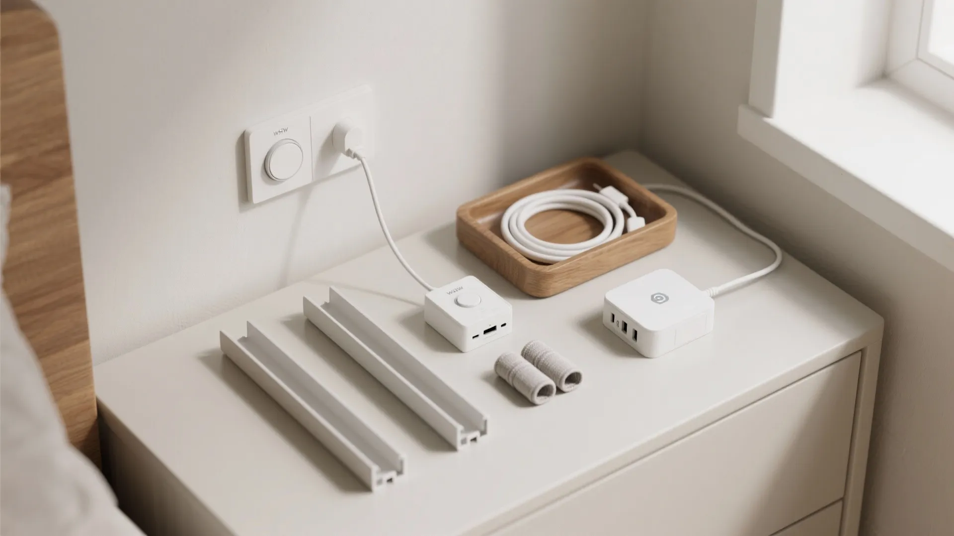 Calm tech and clutter management: concealed cords, smart scenes, and mindful displays