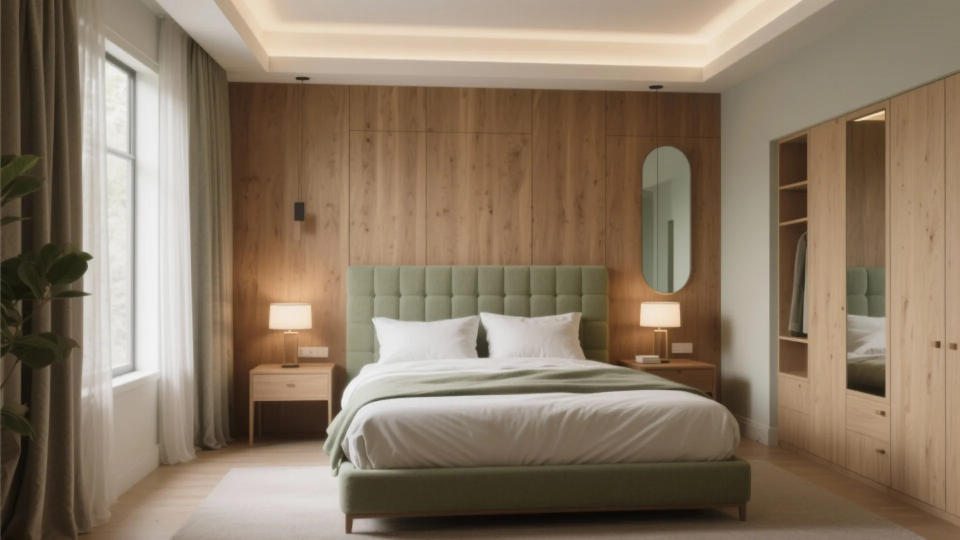 4) Calming Bedrooms: Warm Wood, Low-VOC Paint, and Acoustic Layers