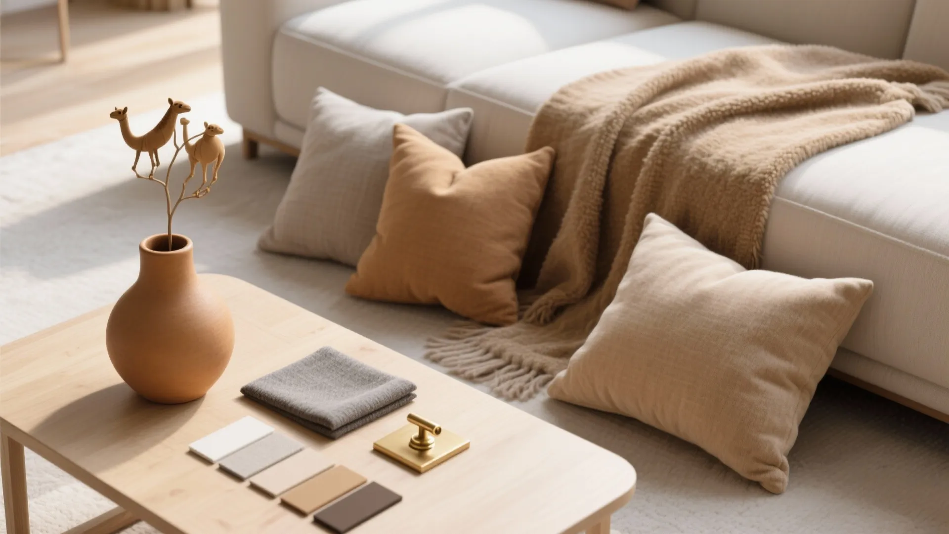 3. Use Camel Accents to Warm Minimalism