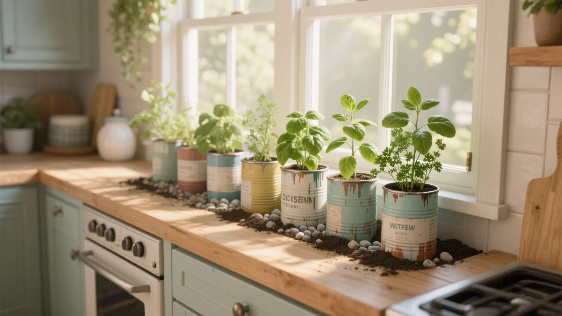 3. Paint-can planters for herbs and windowsills