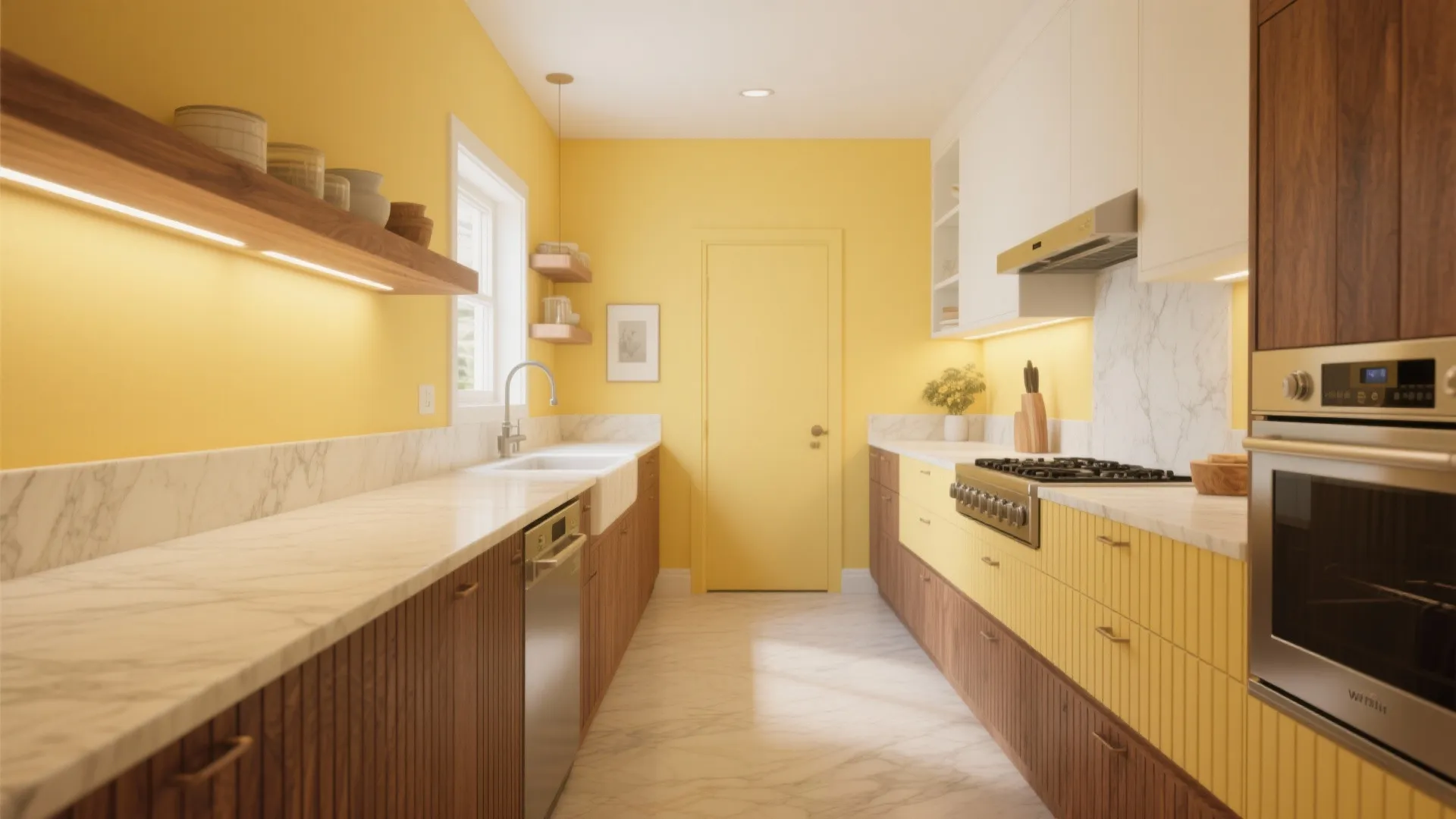 Warm Canary Walls + Wood Accents