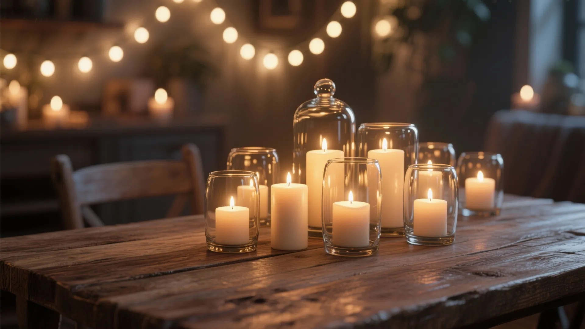 5. Candle Cluster on Rustic Table