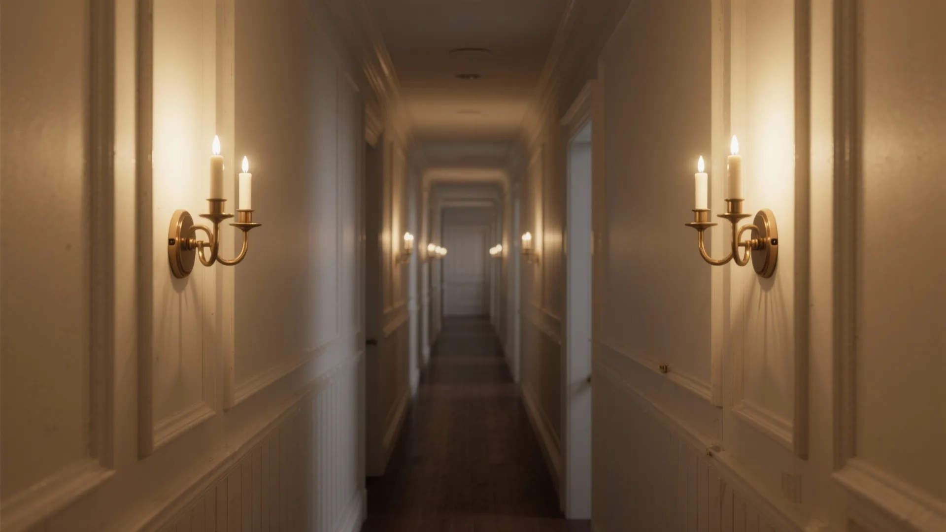 Two-light candle-style sconces in narrow halls