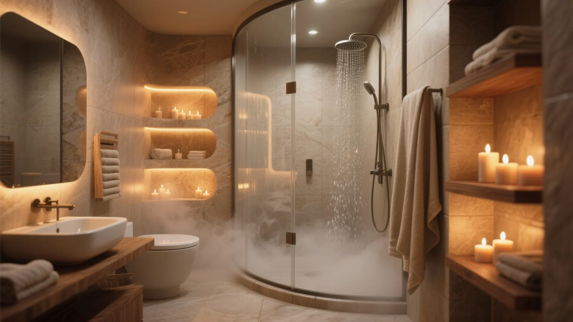 1. Candlelit Wet Room with Soft Edges