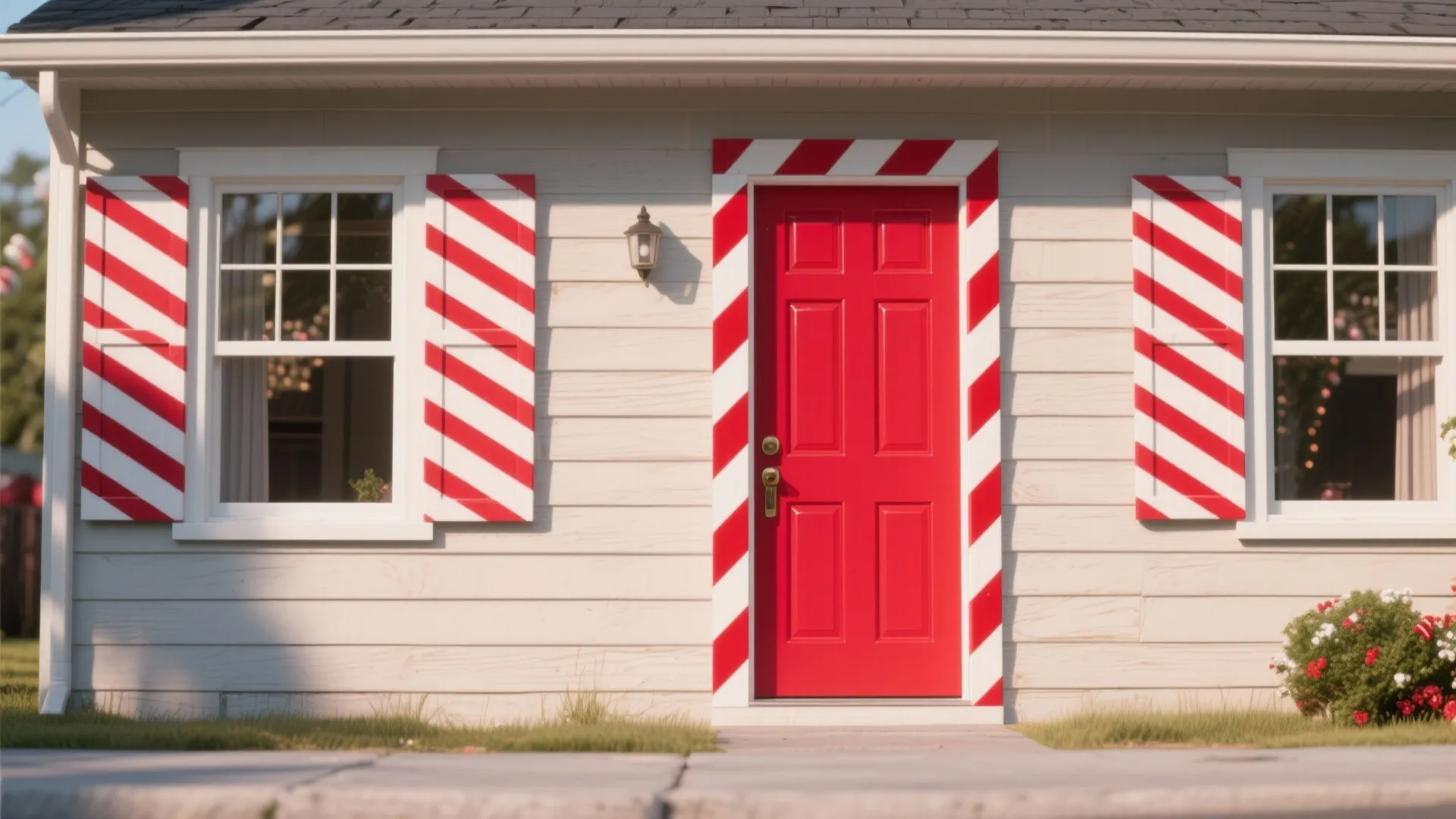 1. Candy-cane trims and colored doors