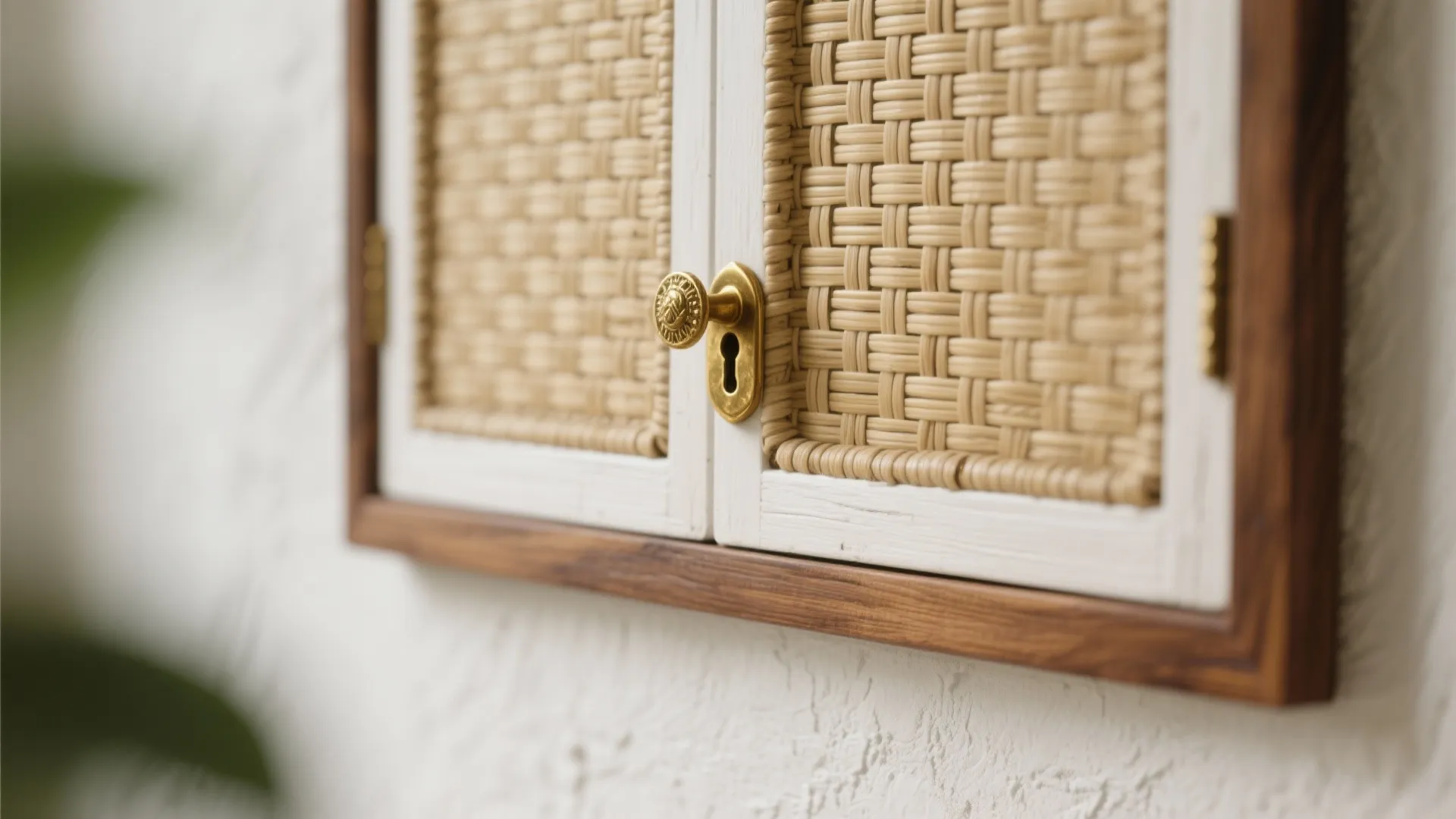 Minimal Cane-and-Wood Frame with White Lime Finish