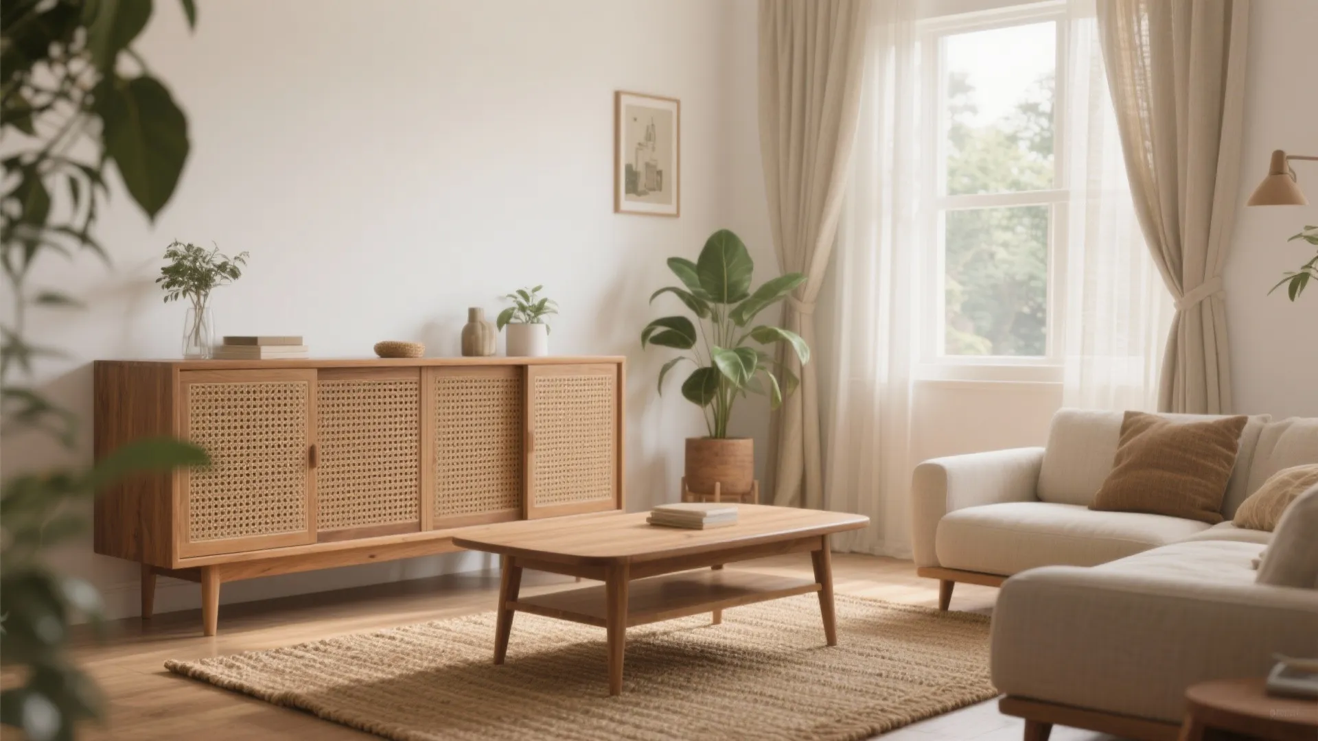 Warm wood and cane for a cozy Newtown vibe