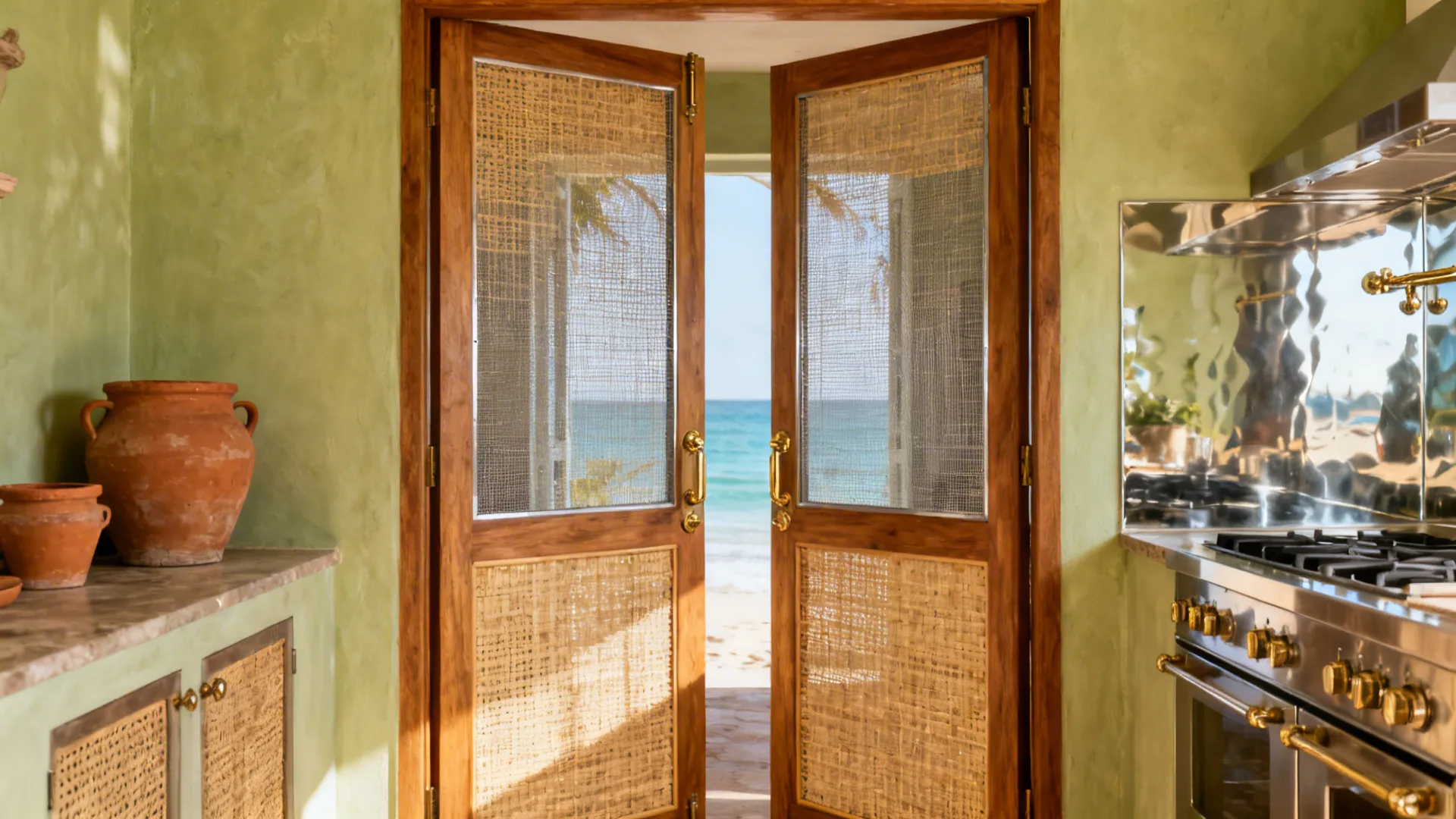 Double Swing Doors with Cane or Mesh Inserts