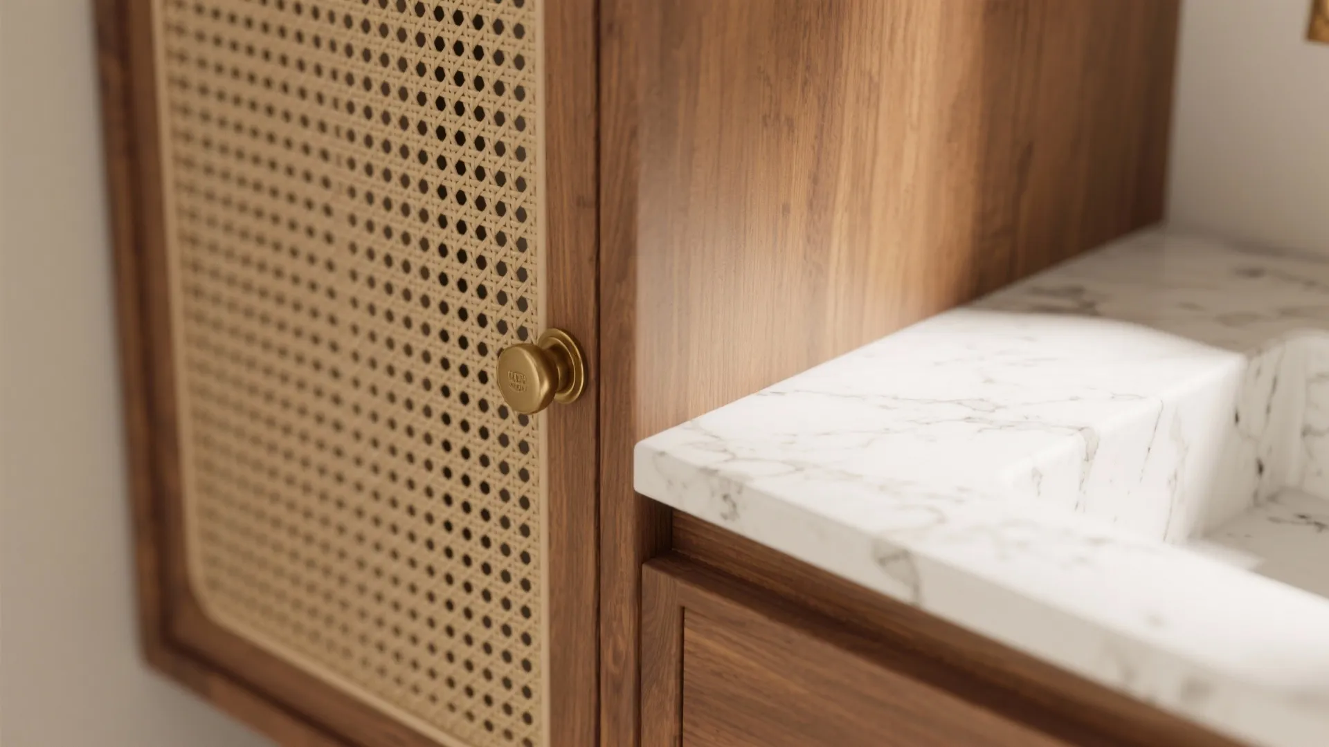 Cane and Teak Fronts with Quartz or Granite Tops