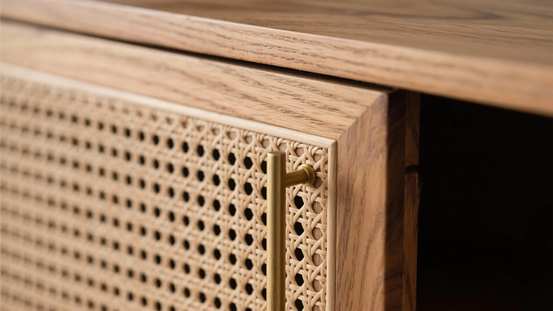 Textured Wood and Cane-Front Cupboards