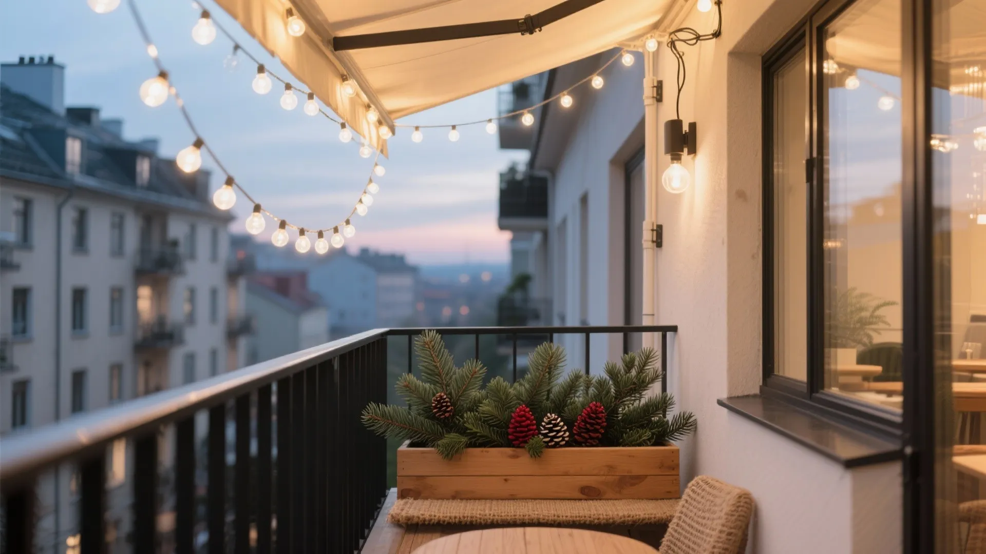 String Light Canopy + Evergreen Layering