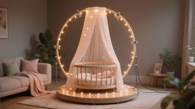 Magical Round Baby Cradle with Fairy Lights – Nursery Design Inspiration