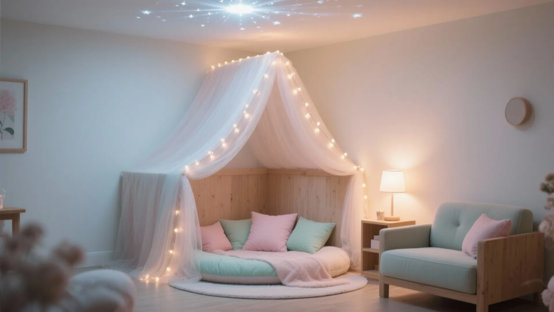 Fairy‑Tale Canopy Nook with Gentle Lights