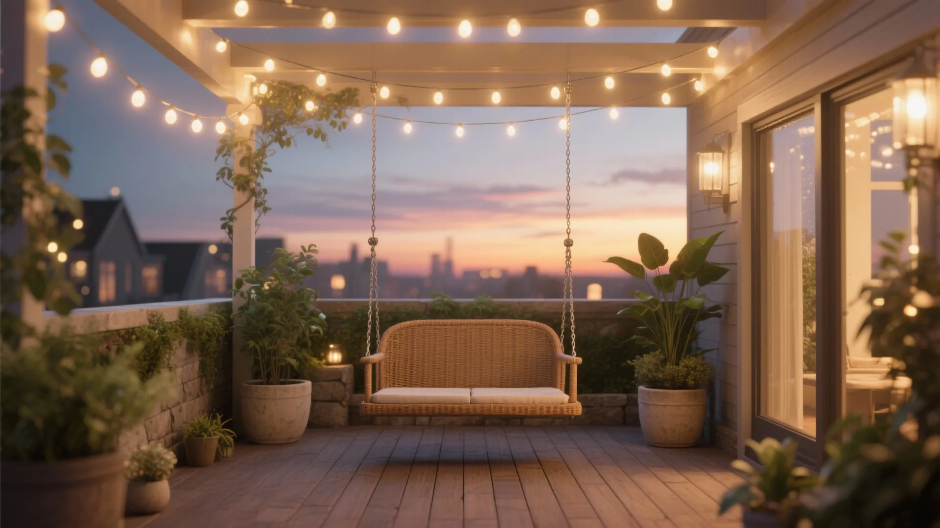 Garden-Inspired Swing under Soft Canopy Lights