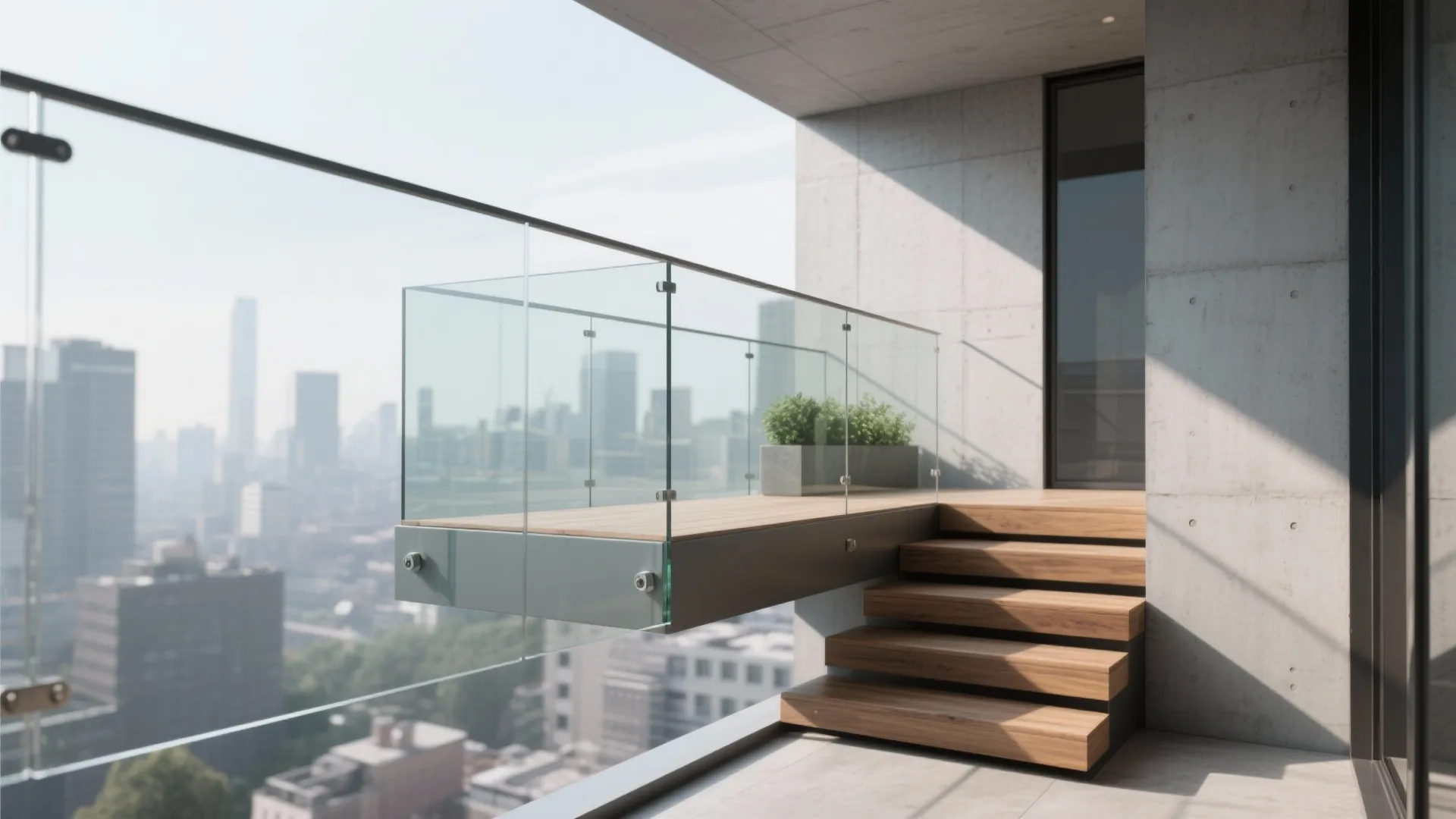 Floating Cantilever Steps with Glass Guardrail