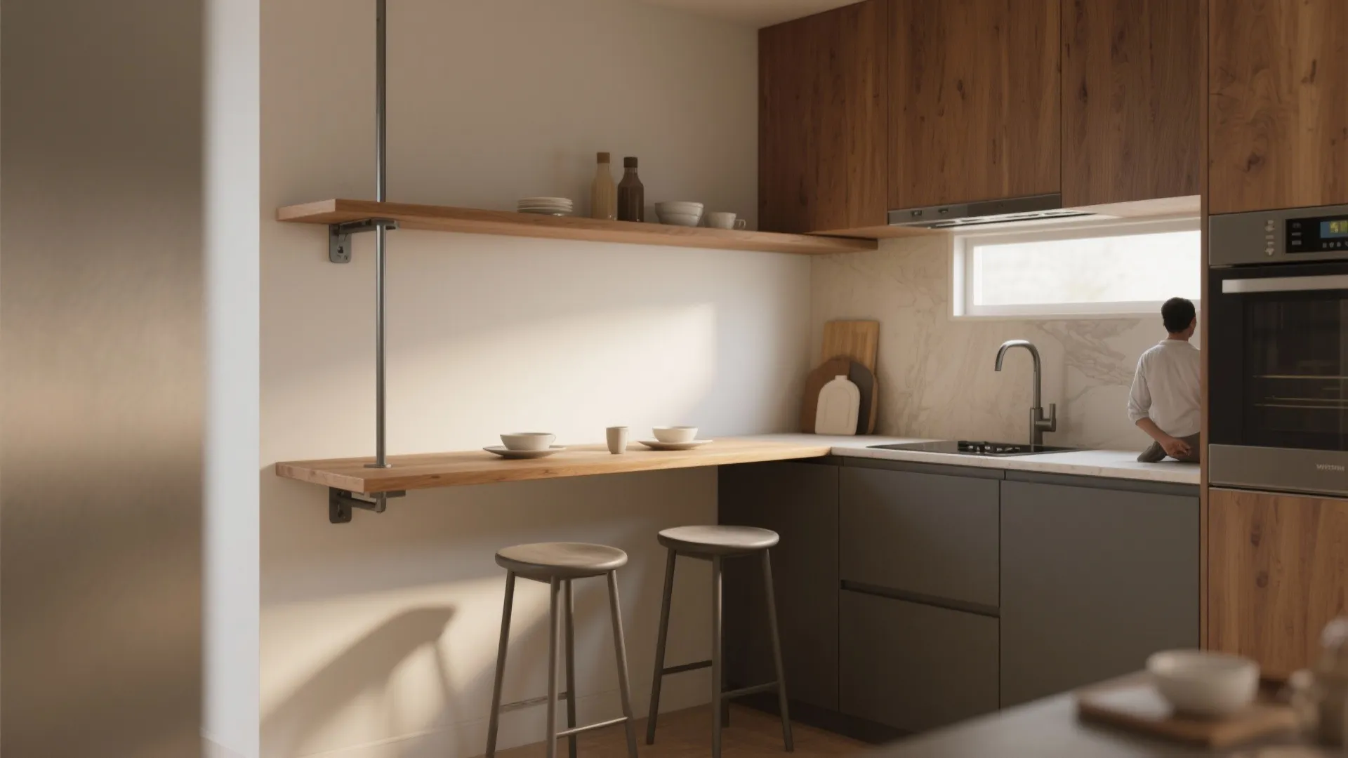 4. Cantilevered breakfast shelf or narrow bar