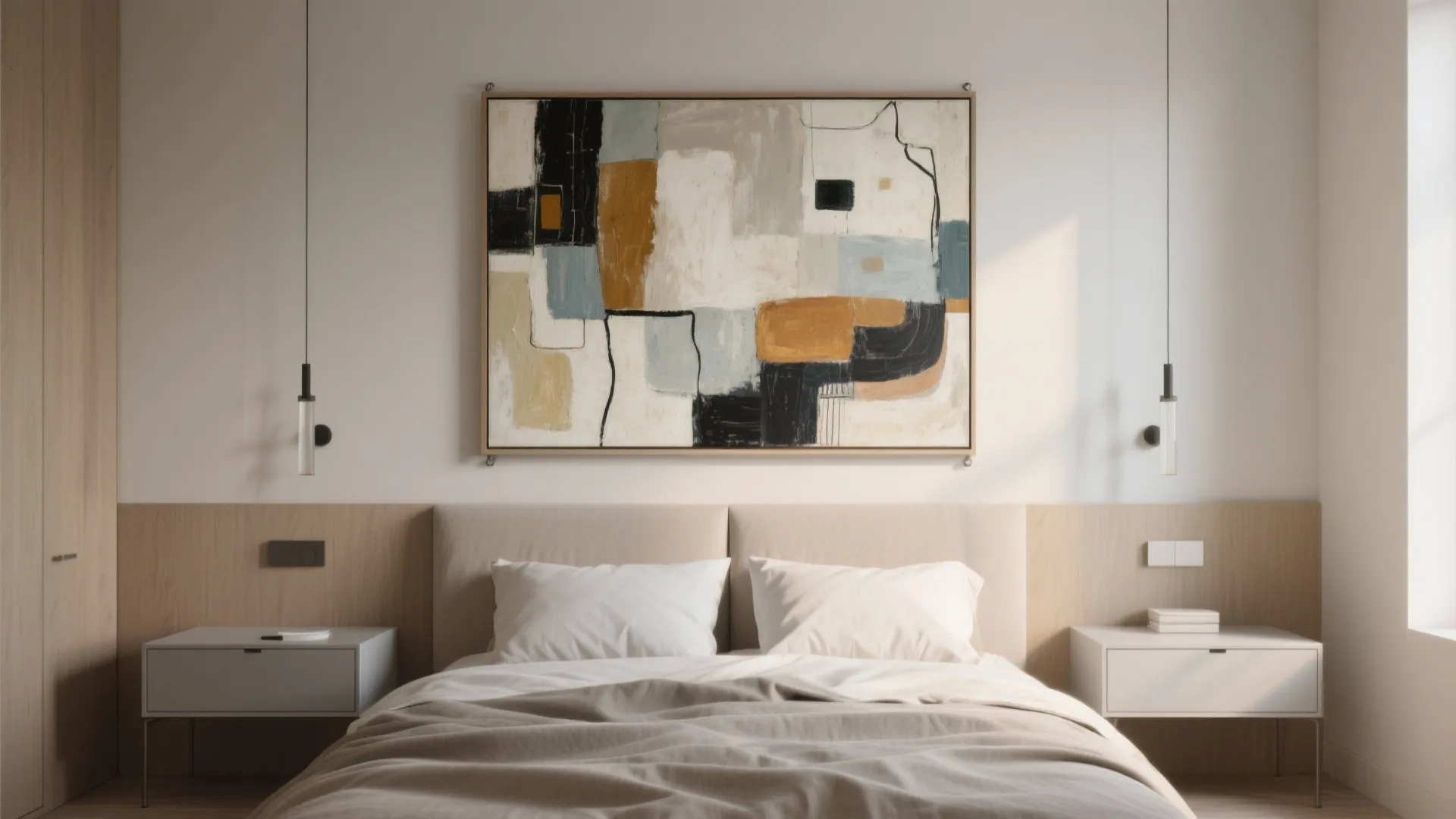 2. Oversized canvas as a faux headboard