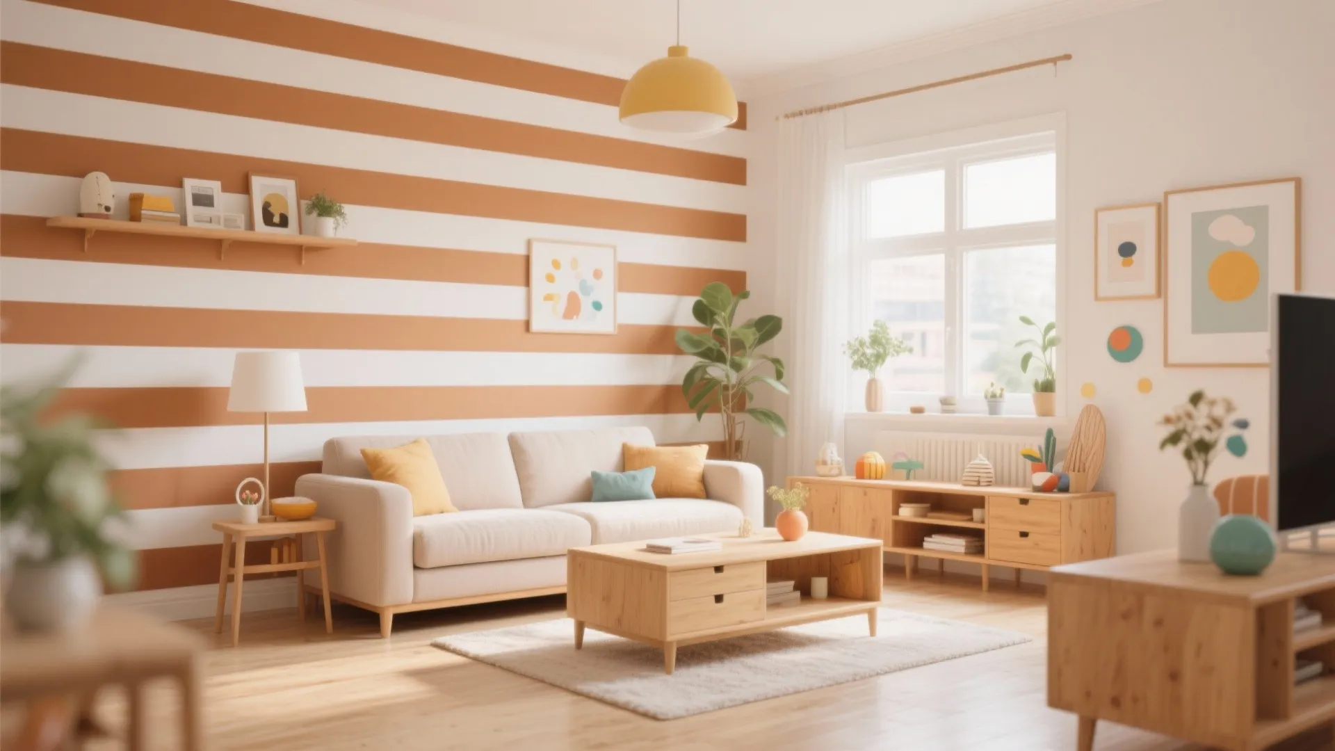 9. Caramel and White Striped Walls