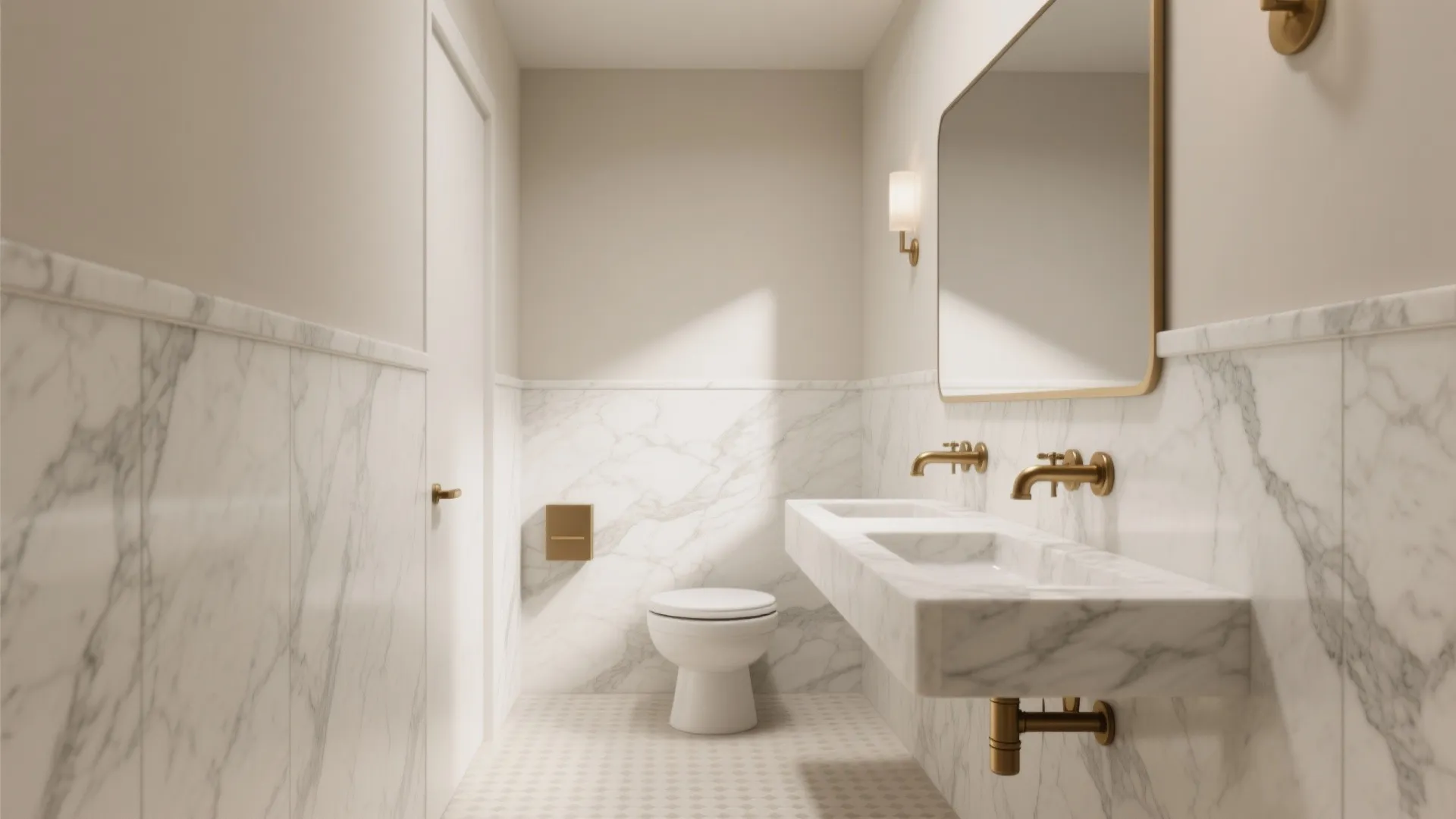 Honed Carrara + Matte Brass: Quiet Luxury for Small Baths
