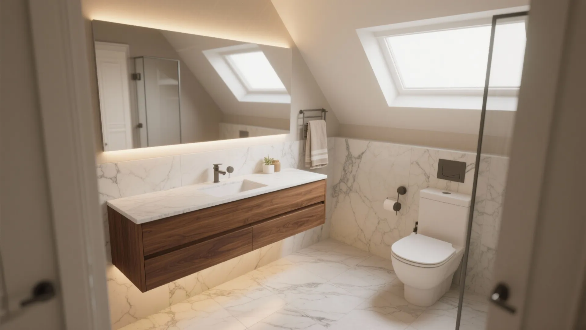 3. Warm It Up: Carrara and Wood Vanity Combo