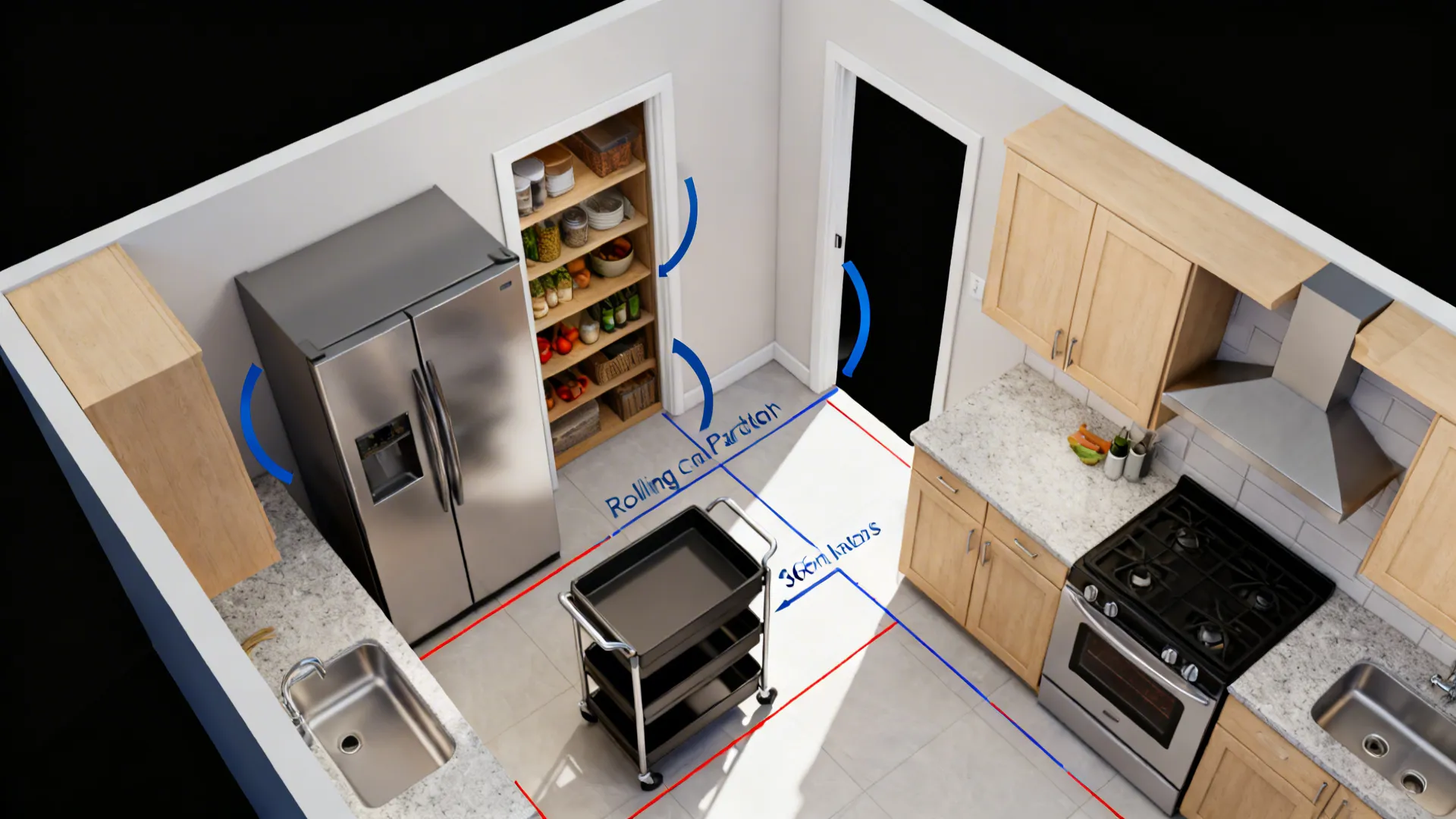 Pantry-on-wheels with doors and power