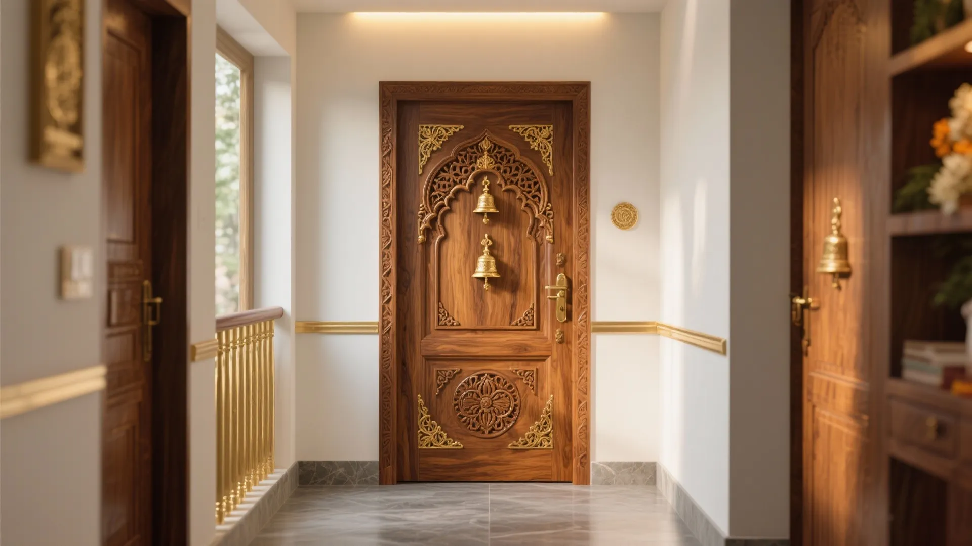 Classic Carved Teak with Brass Inlay