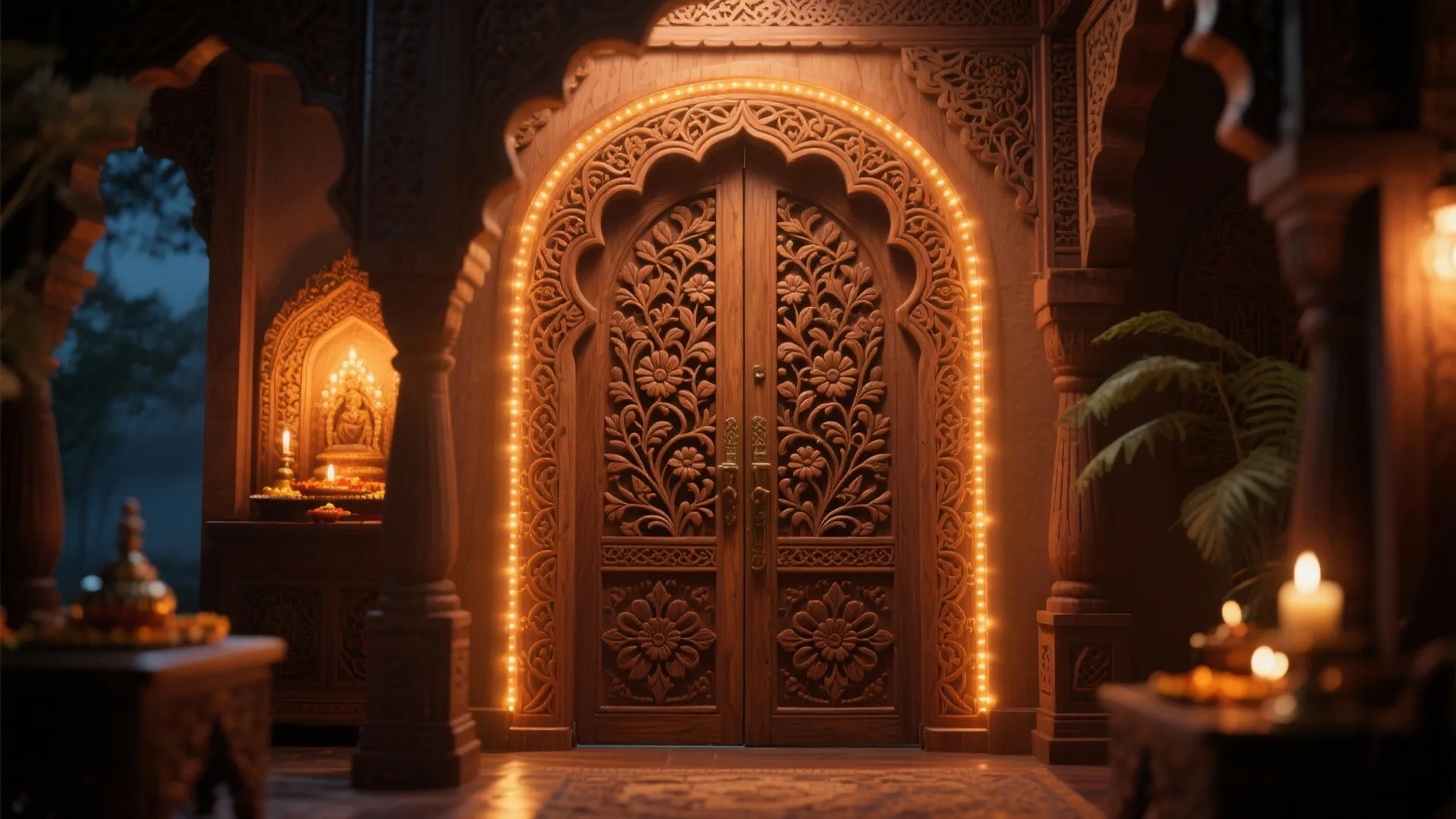 Carved Door with LED Accents