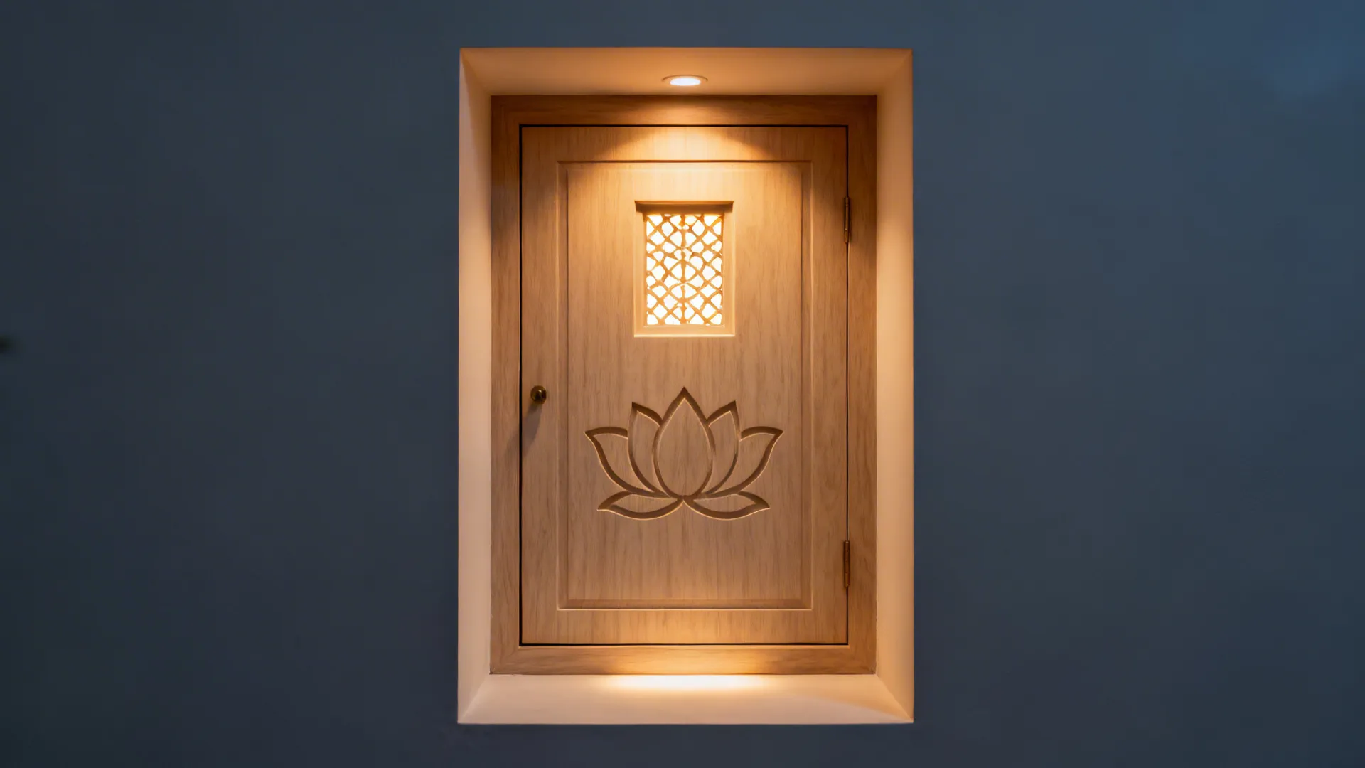 3) Minimal Carved Panel Door with Backlit Jaali