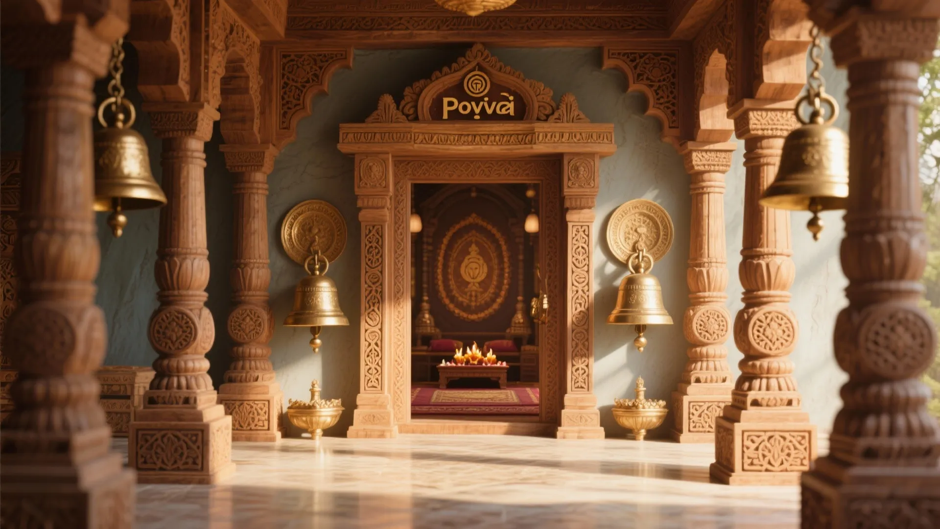 Carved Pillar Frame with Bells