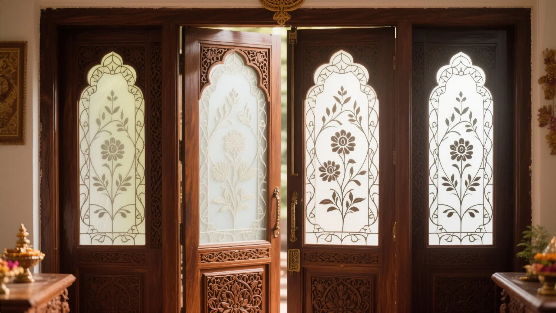 Carved Wooden Doors With Glass Insets