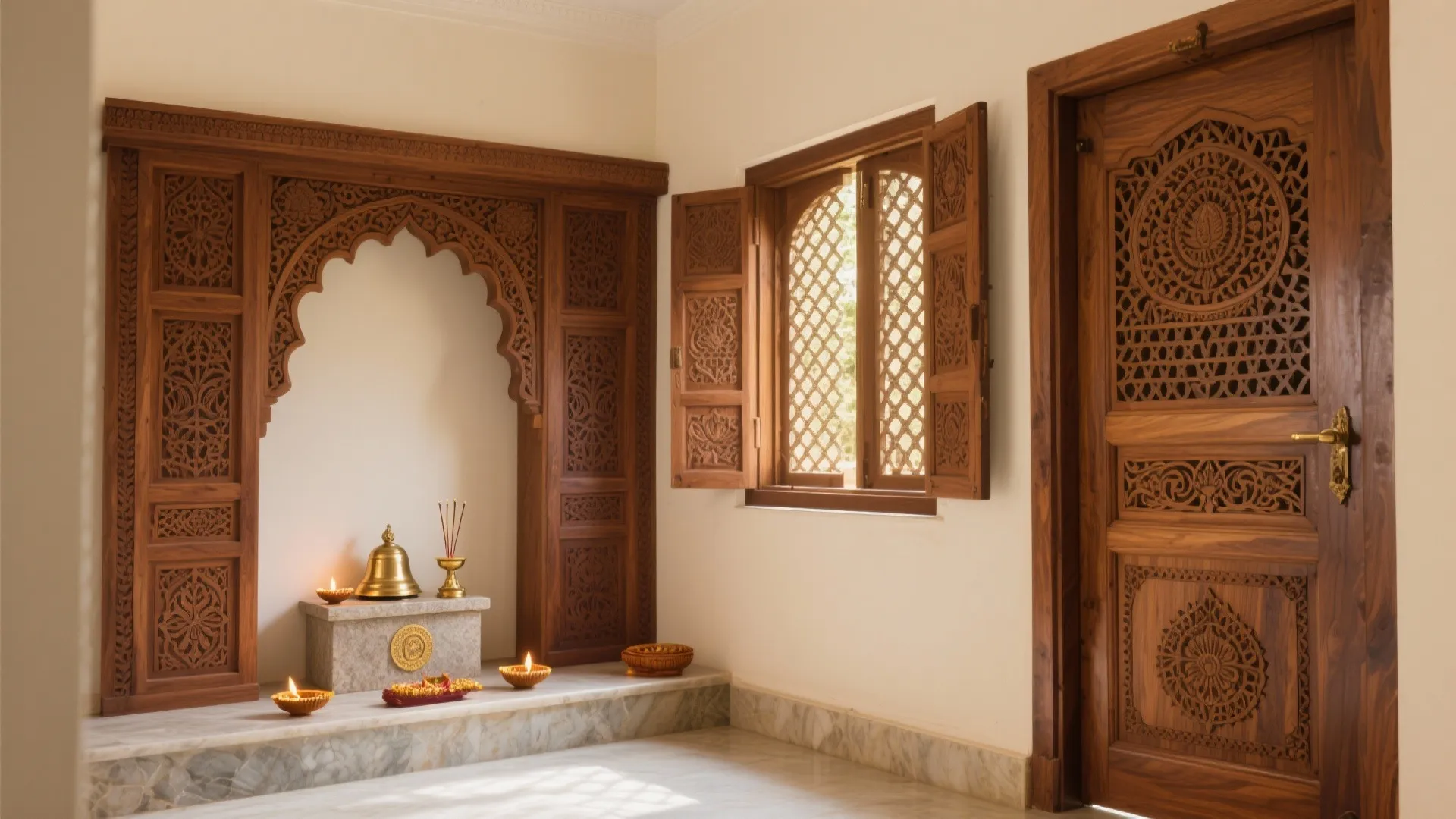 Carved Teak Panels with Traditional Motifs