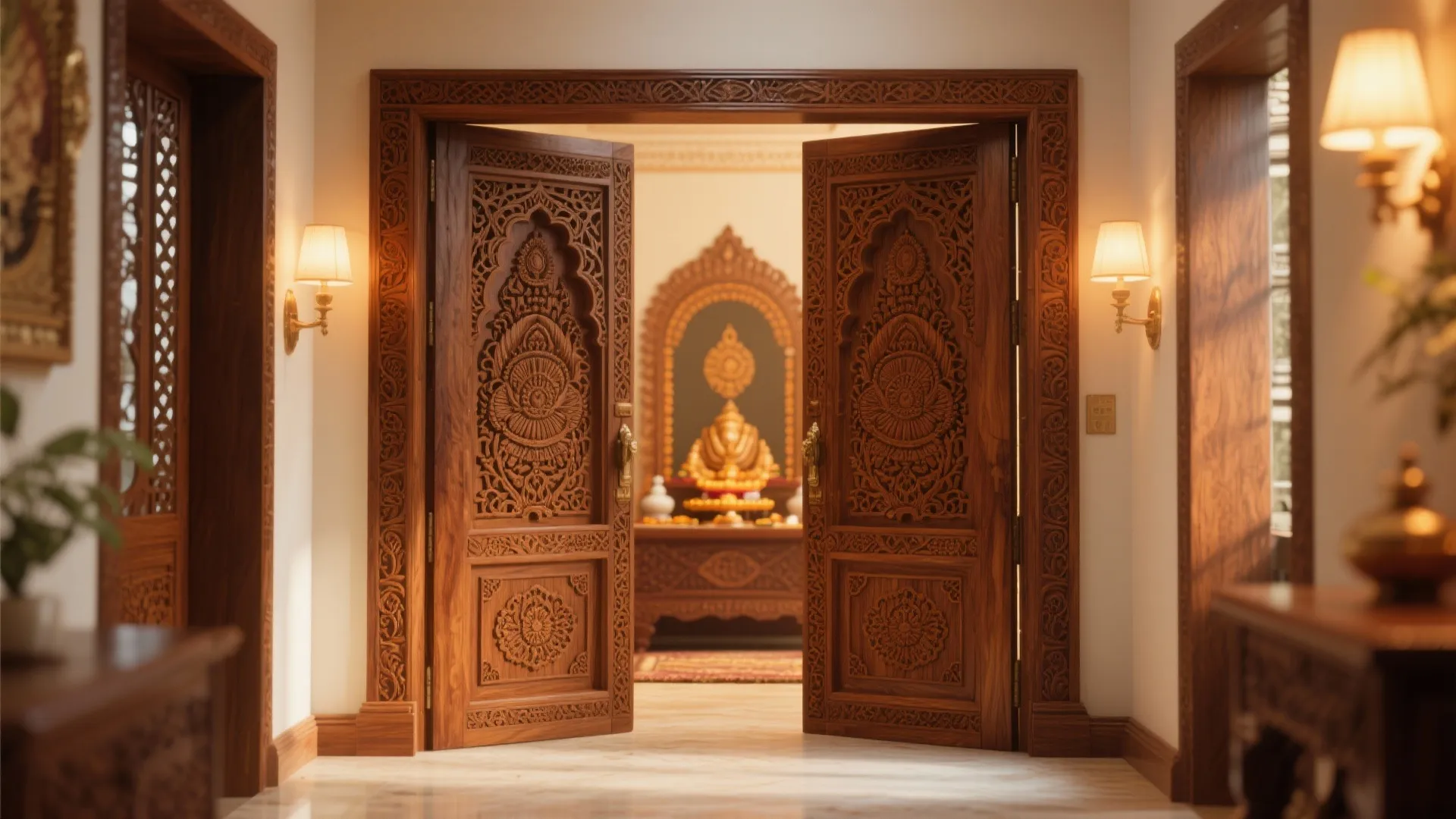 Carved Teak Double Doors