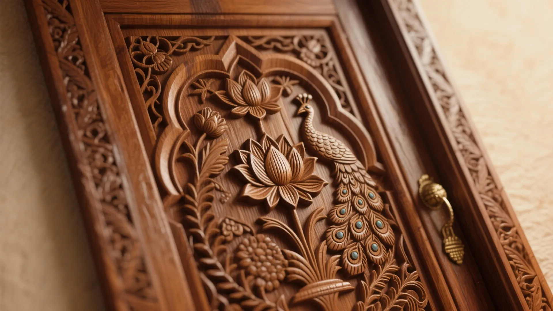 Carved Wooden Doors with Traditional Motifs