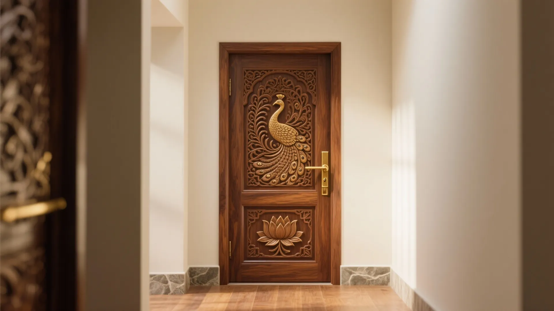 1) Carved Solid-Wood Doors with Auspicious Motifs