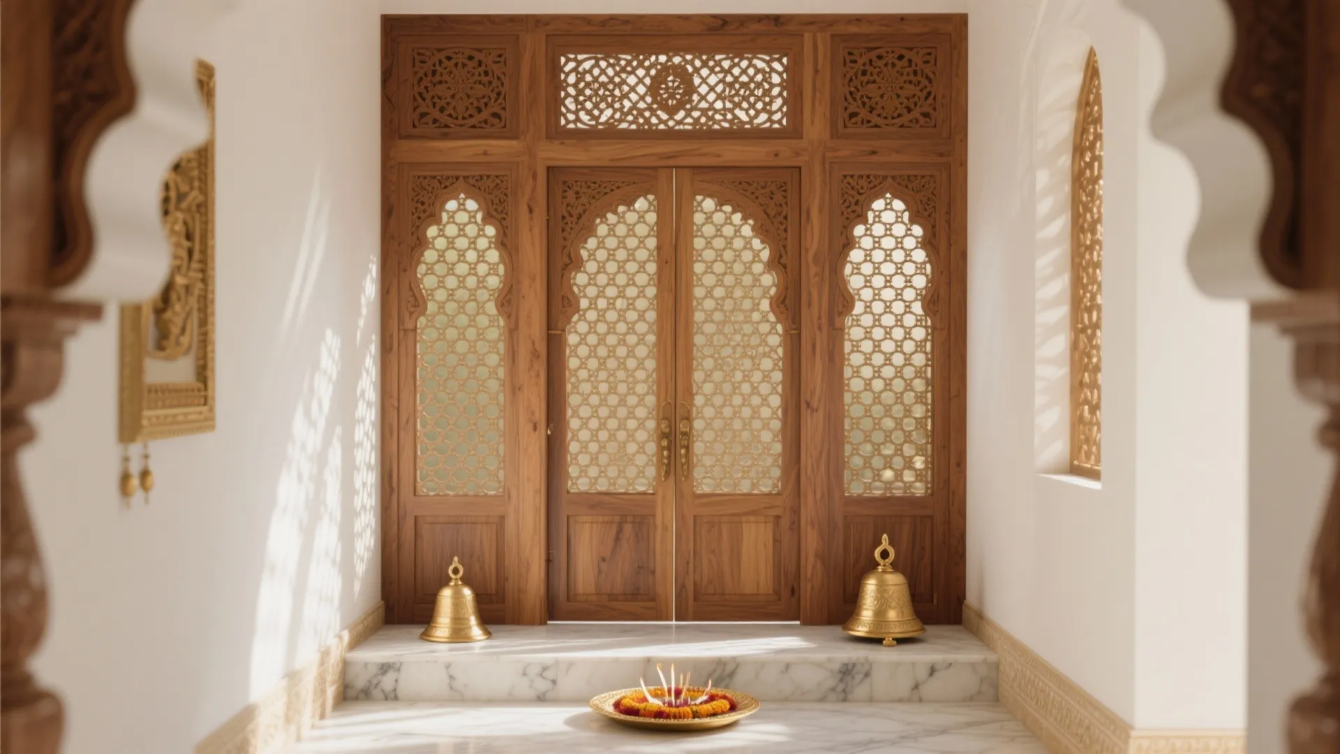 Carved Wooden Temple Doors with Jaali