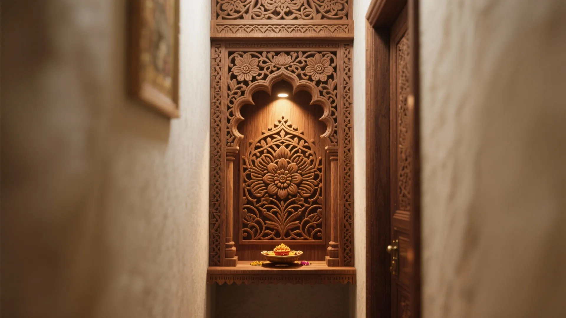 Compact Carved Wood Niche