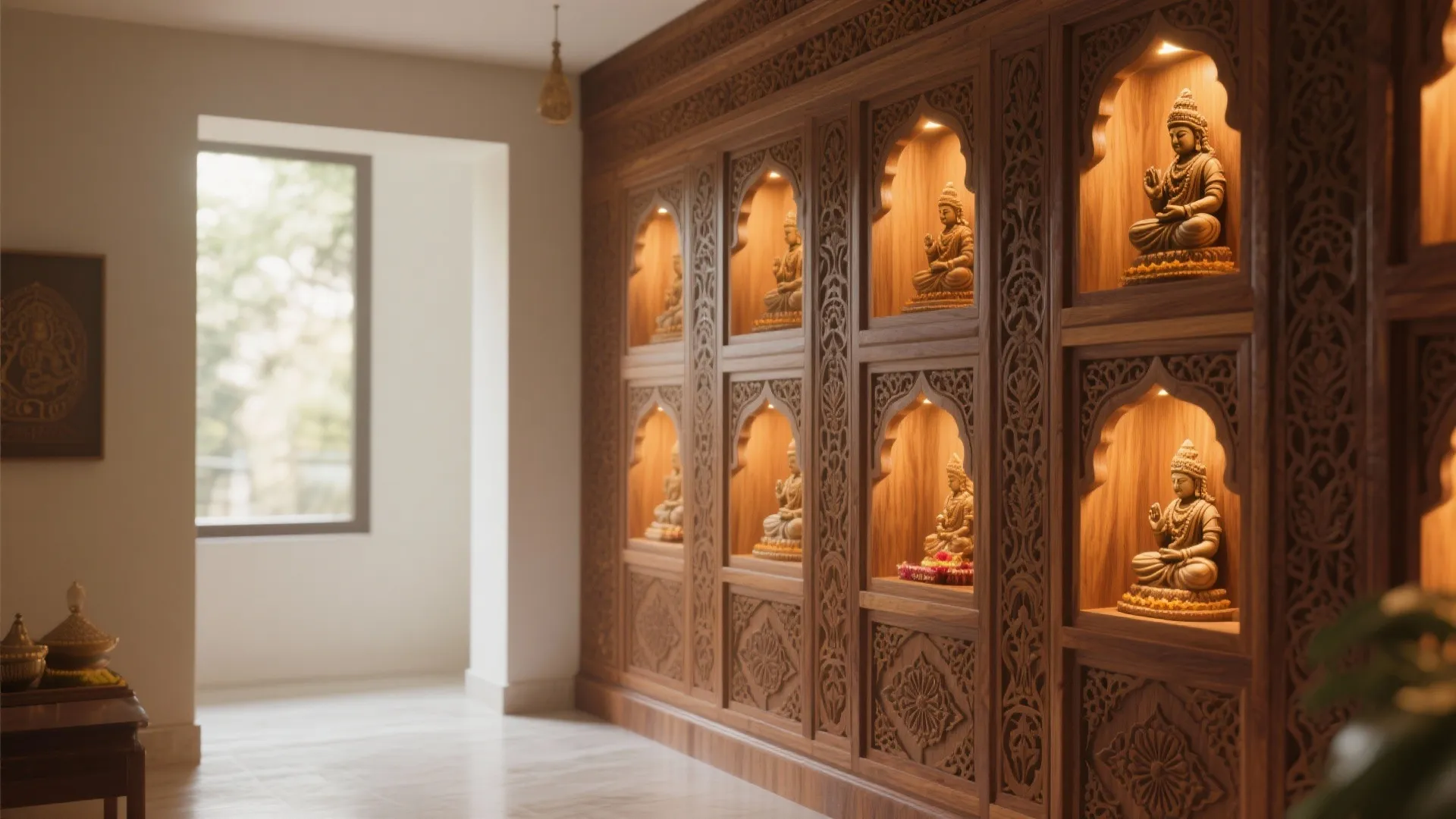 Carved Wood Backdrop with Integrated Niches