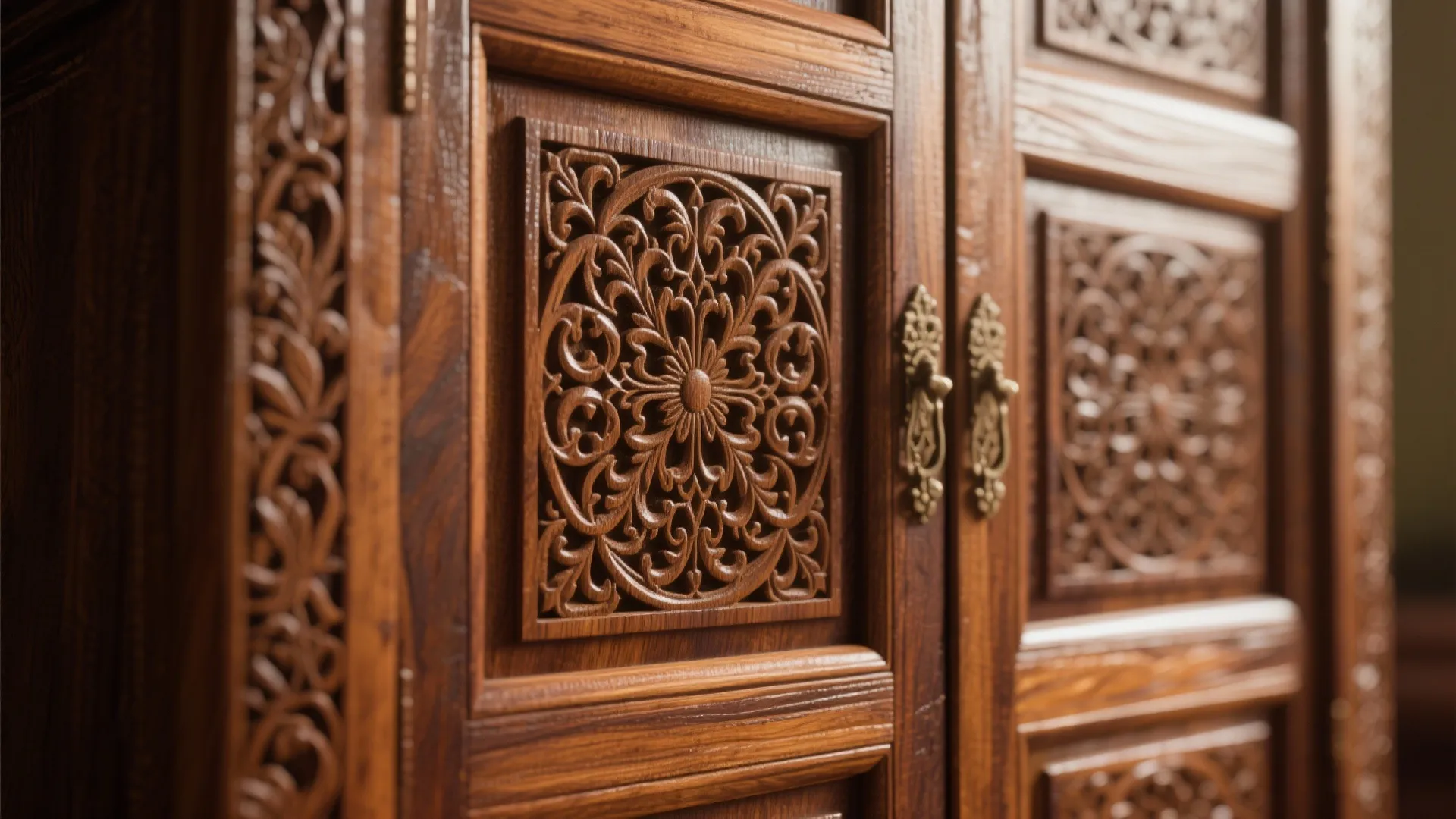Classic Wooden Almirah with Carved Panels