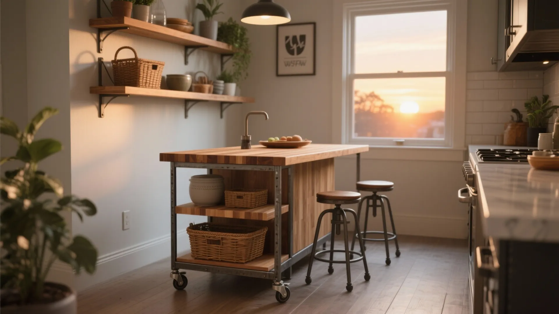 Counter-Height Table on Casters (Island by Day, Diner by Night)