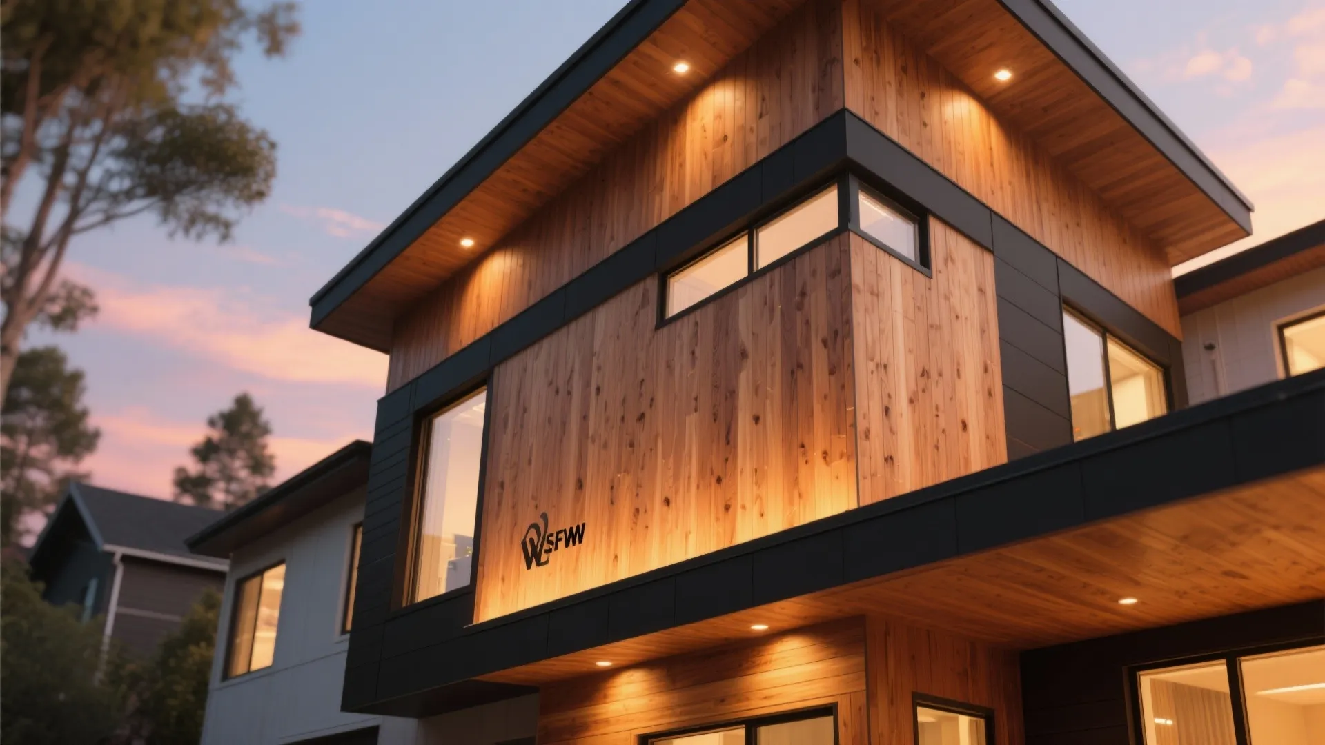 5. Warm Wood Cladding with Contrasts