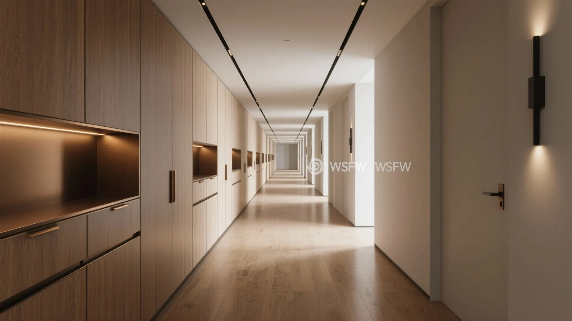 4) Floor-to-ceiling cupboards with niches and lighting