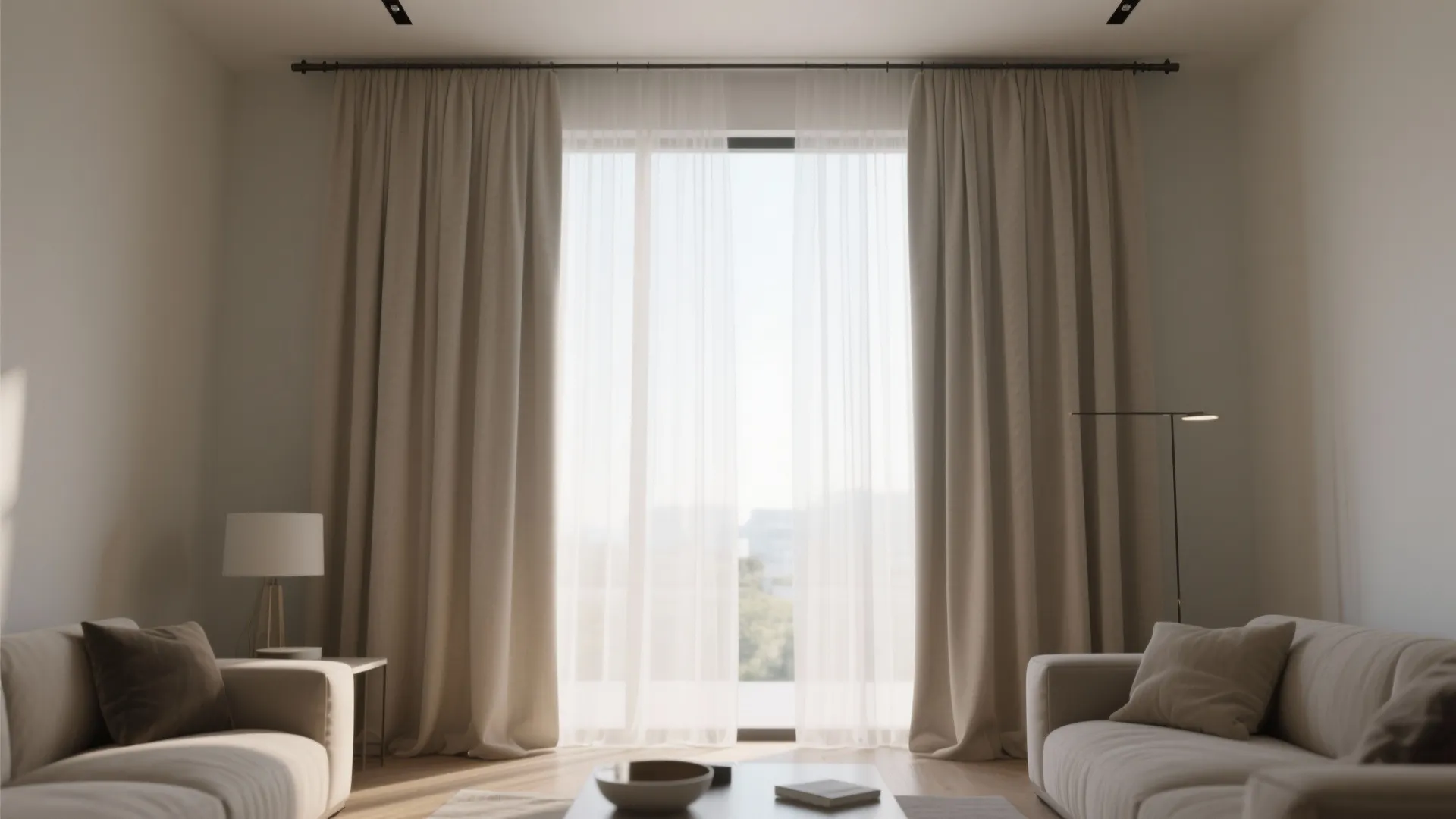 1. Floor-to-ceiling curtains on a slim track
