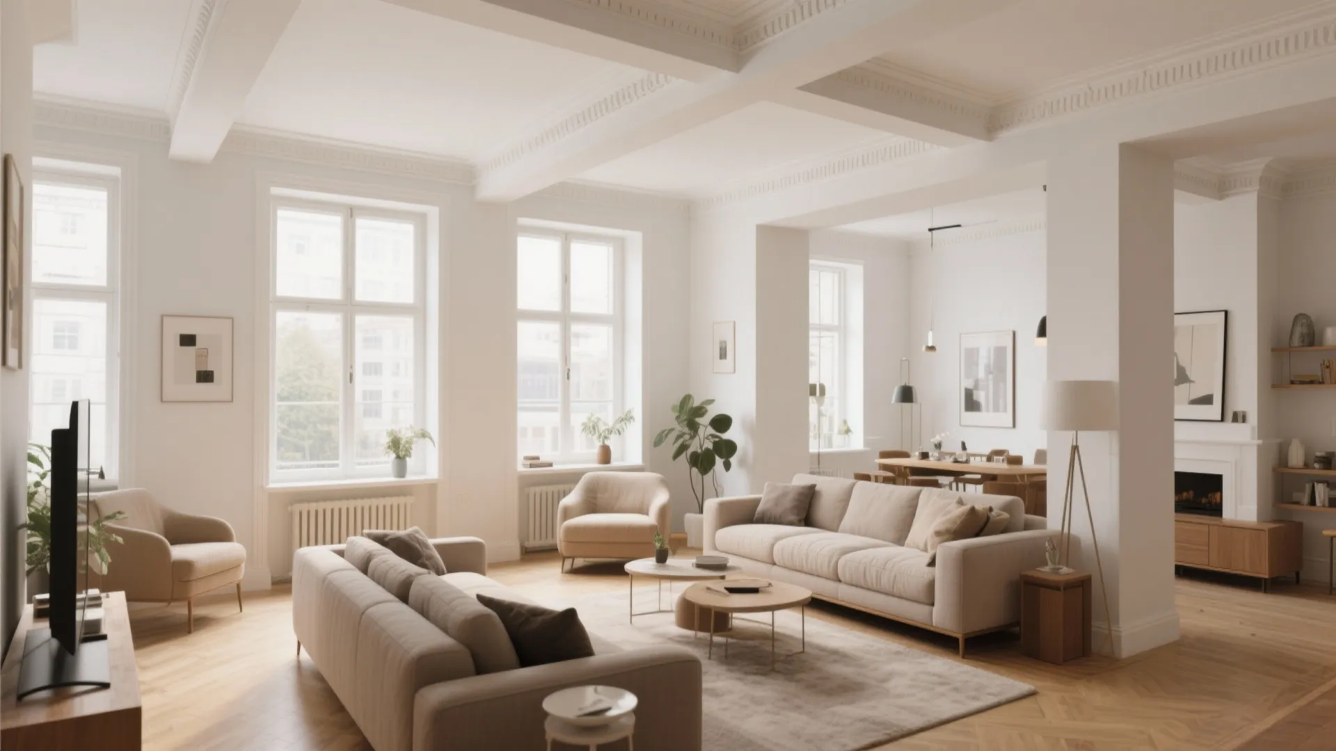 5. Ceiling Beams with Integrated Moulding